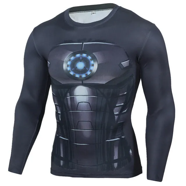 Men Crossfit Long Sleeve Compression Shirt 3D Anime Superhero Superman Captain America T Shirt Tights Fitness Men Tops & Tees