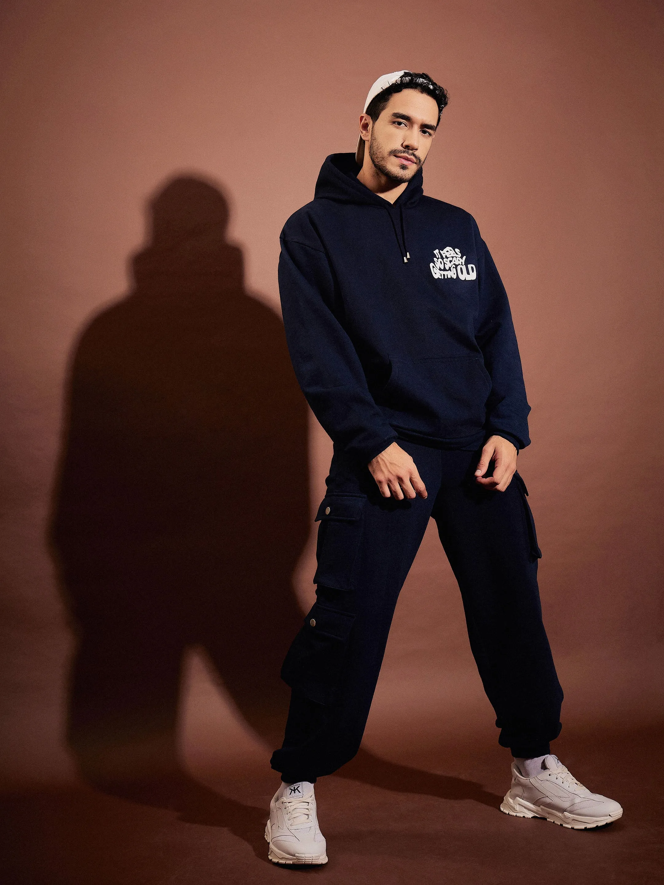 Men Navy Utility Pockets Oversized Joggers