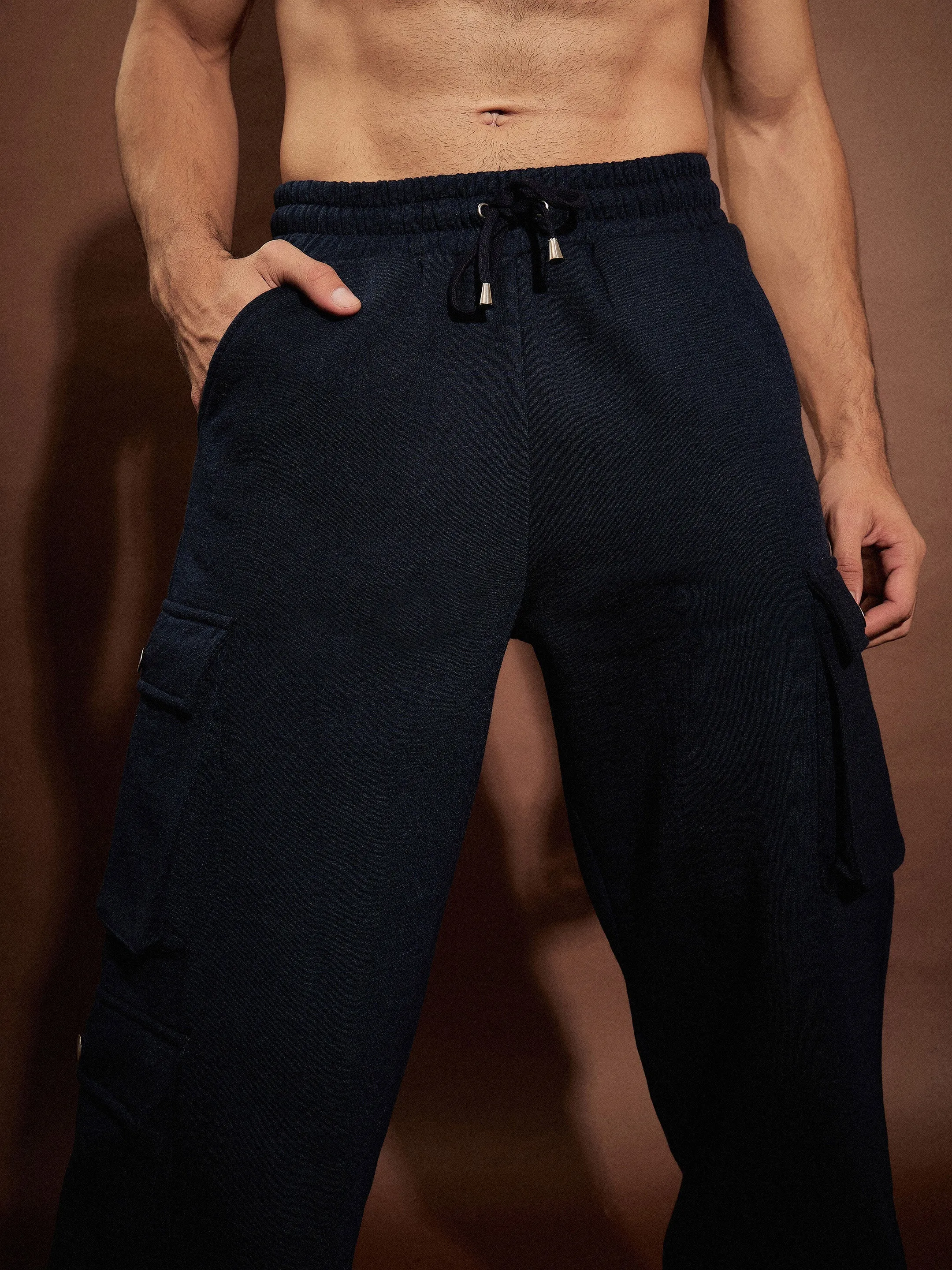 Men Navy Utility Pockets Oversized Joggers