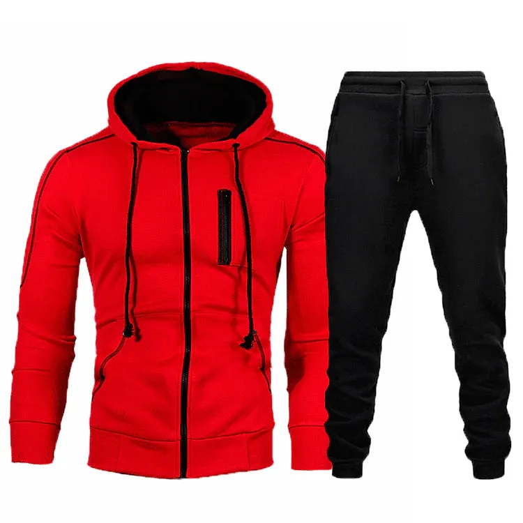 Men's Fall Winter Cardigan Hooded Hoodie Jacket Jogger Two Piece Set