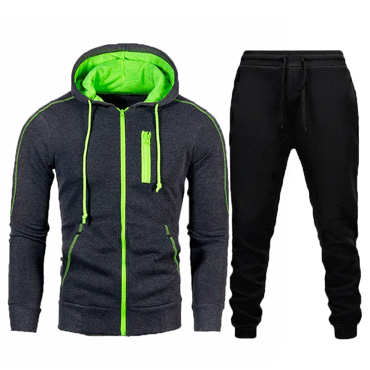 Men's Fall Winter Cardigan Hooded Hoodie Jacket Jogger Two Piece Set