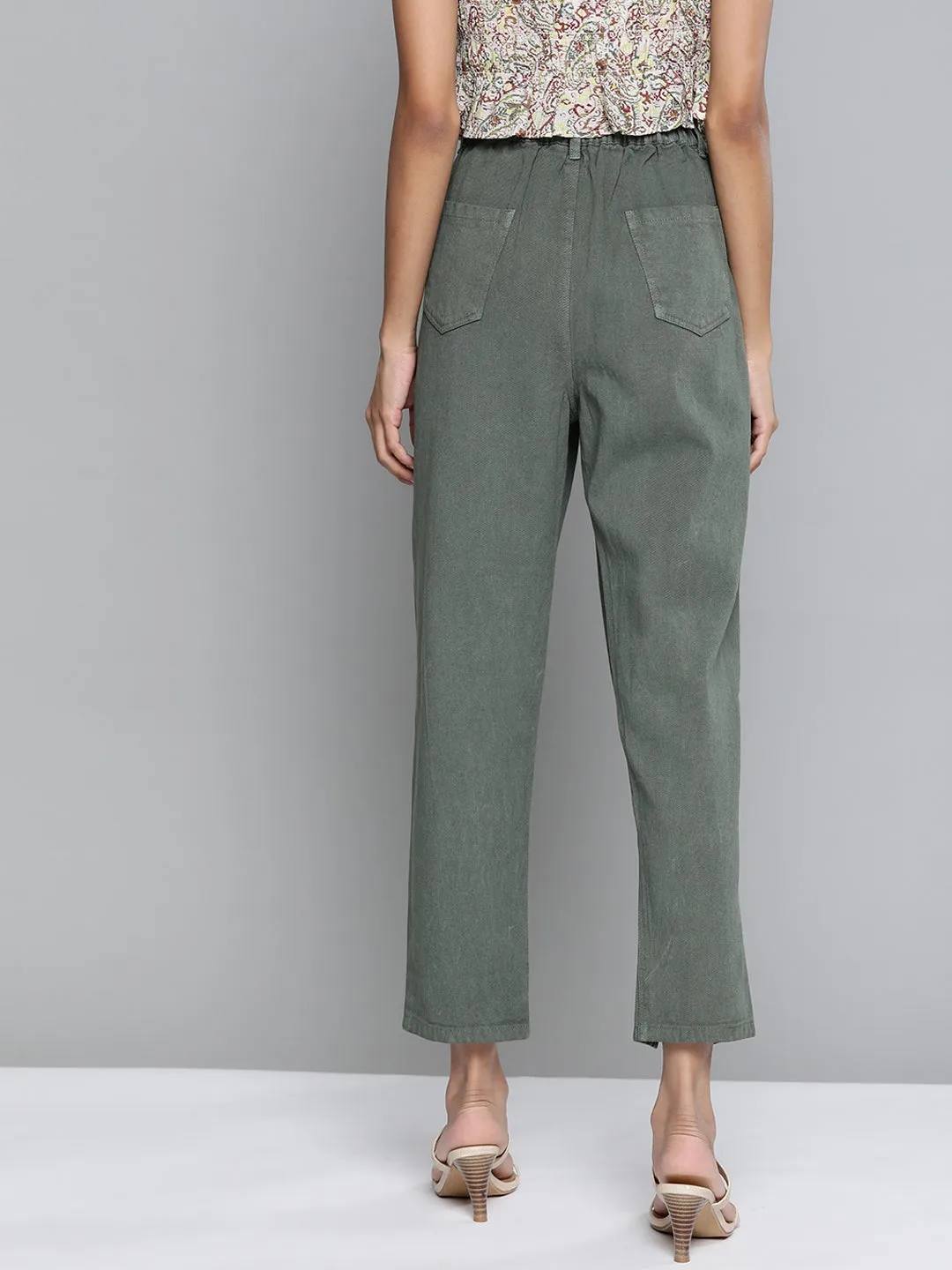 Olive Washed High Waist Front Slit Jeans