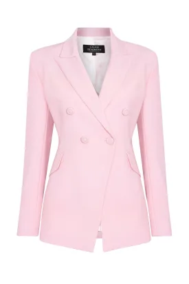 Pale Pink Wool Faille Double Breasted Blazer Jacket - Imogen