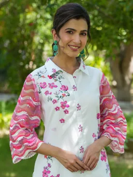 Pink Floral Printed Kurta With Trousers Co-Ords