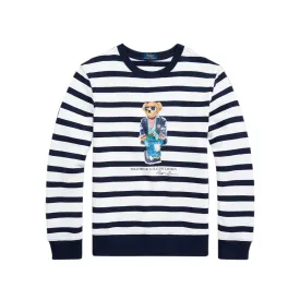 Polo Ralph Lauren Men's (White/Navy) Polo Bear Striped Fleece Sweatshirt 710909723001