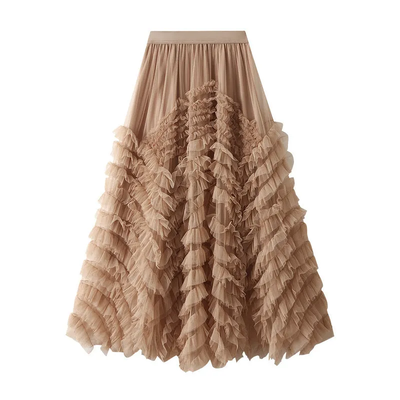 Pre Order:  Solid Layer Cake Yarn Elastic Waist Skirt