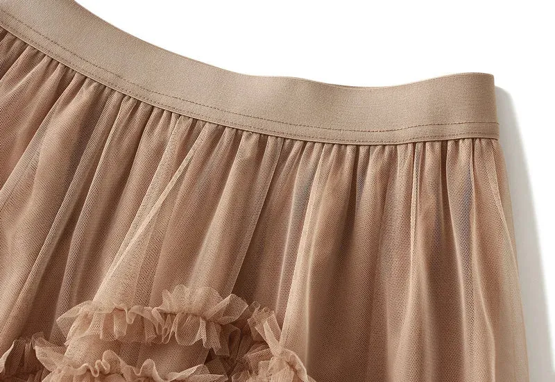 Pre Order:  Solid Layer Cake Yarn Elastic Waist Skirt