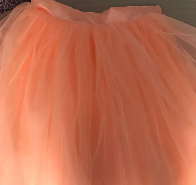 Puffy7 Layers Tulle Skirt Hidden Zipper Quality High Waisted Maxi Skirts Womens Adult TUTU Pleated Bridesmaids Faldas Petticoat