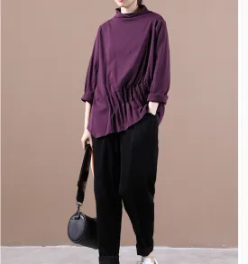 Purple Fall Women Cotton Tops Women Blouse H9506RED