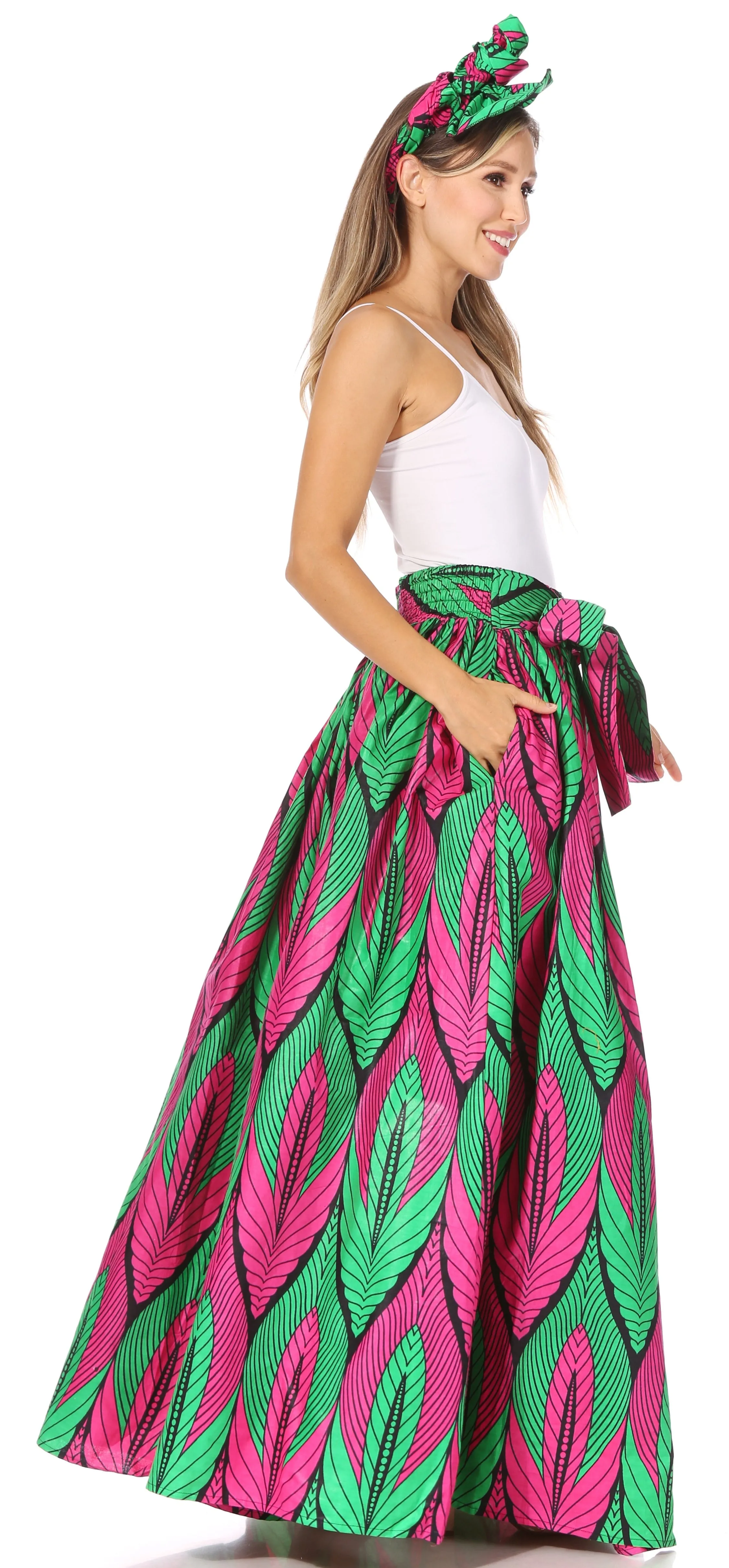 Sakkas Asma's Second Convertible Traditional Wax Print Maxi Skirt with Adjustable Straps