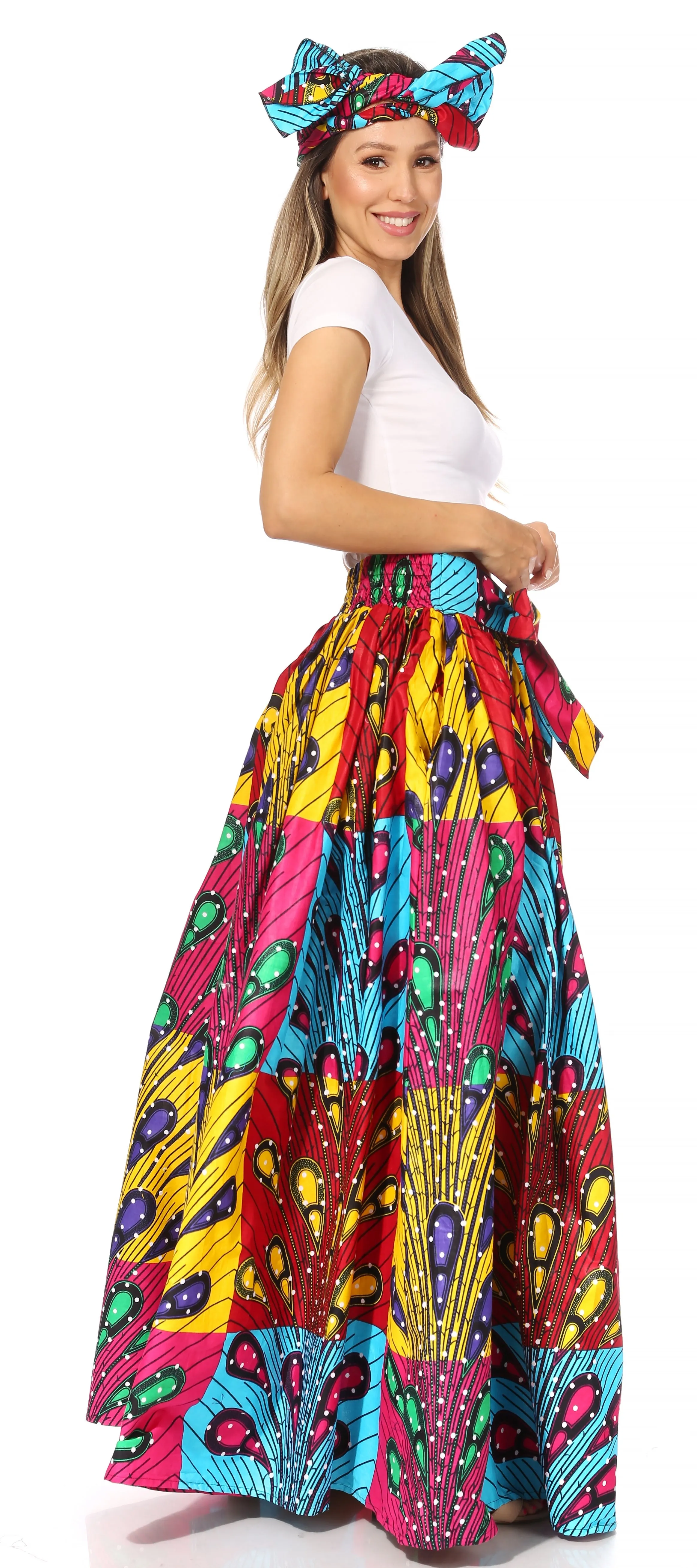 Sakkas Asma's Second Convertible Traditional Wax Print Maxi Skirt with Adjustable Straps