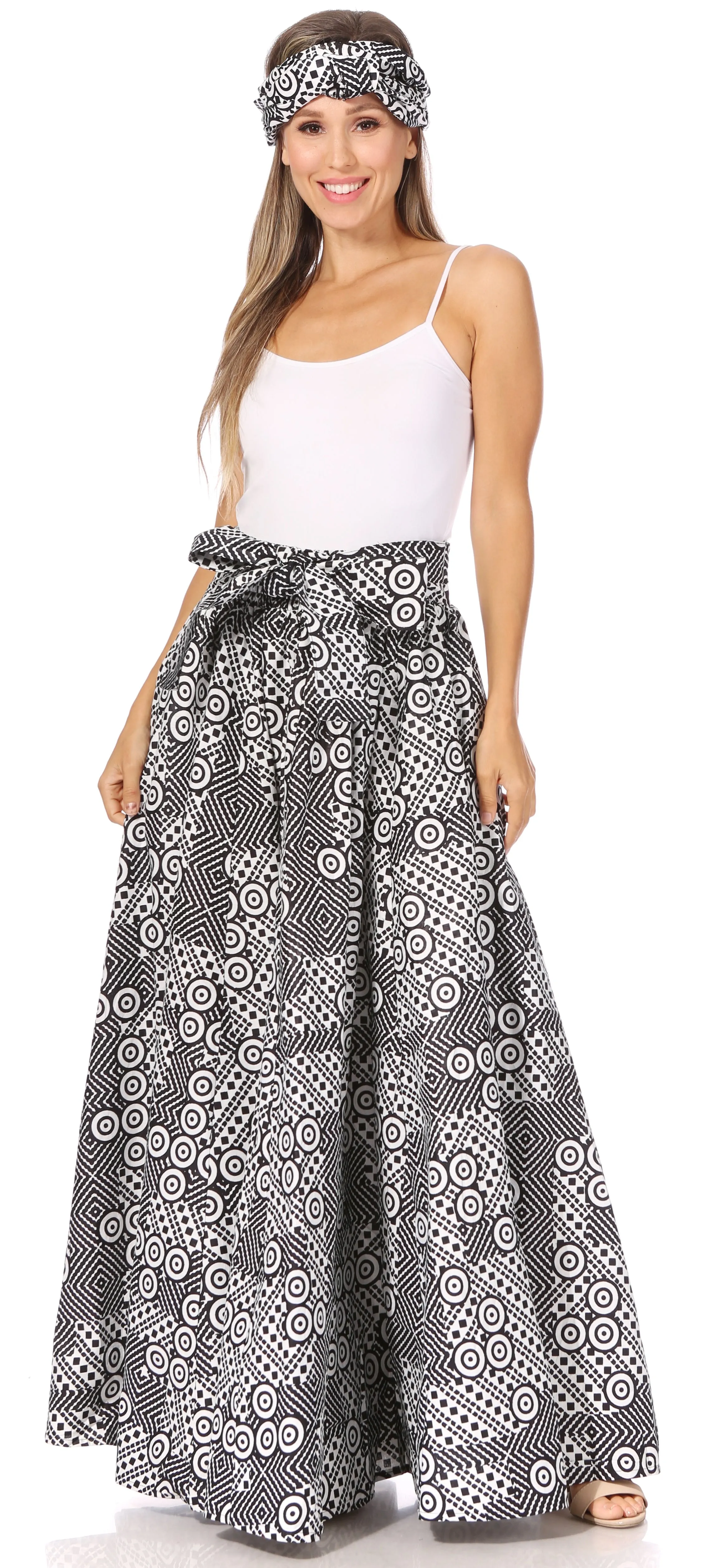 Sakkas Asma's Second Convertible Traditional Wax Print Maxi Skirt with Adjustable Straps