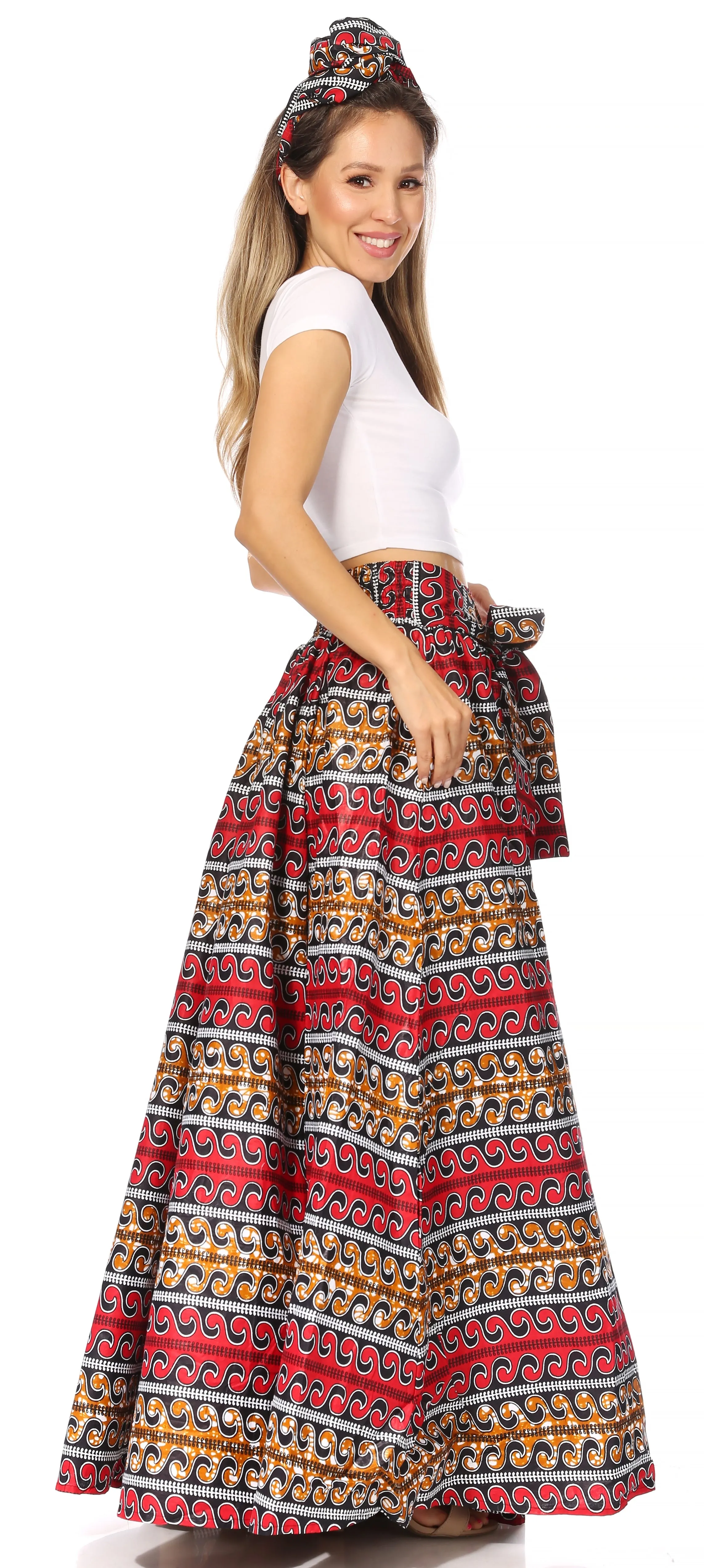 Sakkas Asma's Second Convertible Traditional Wax Print Maxi Skirt with Adjustable Straps