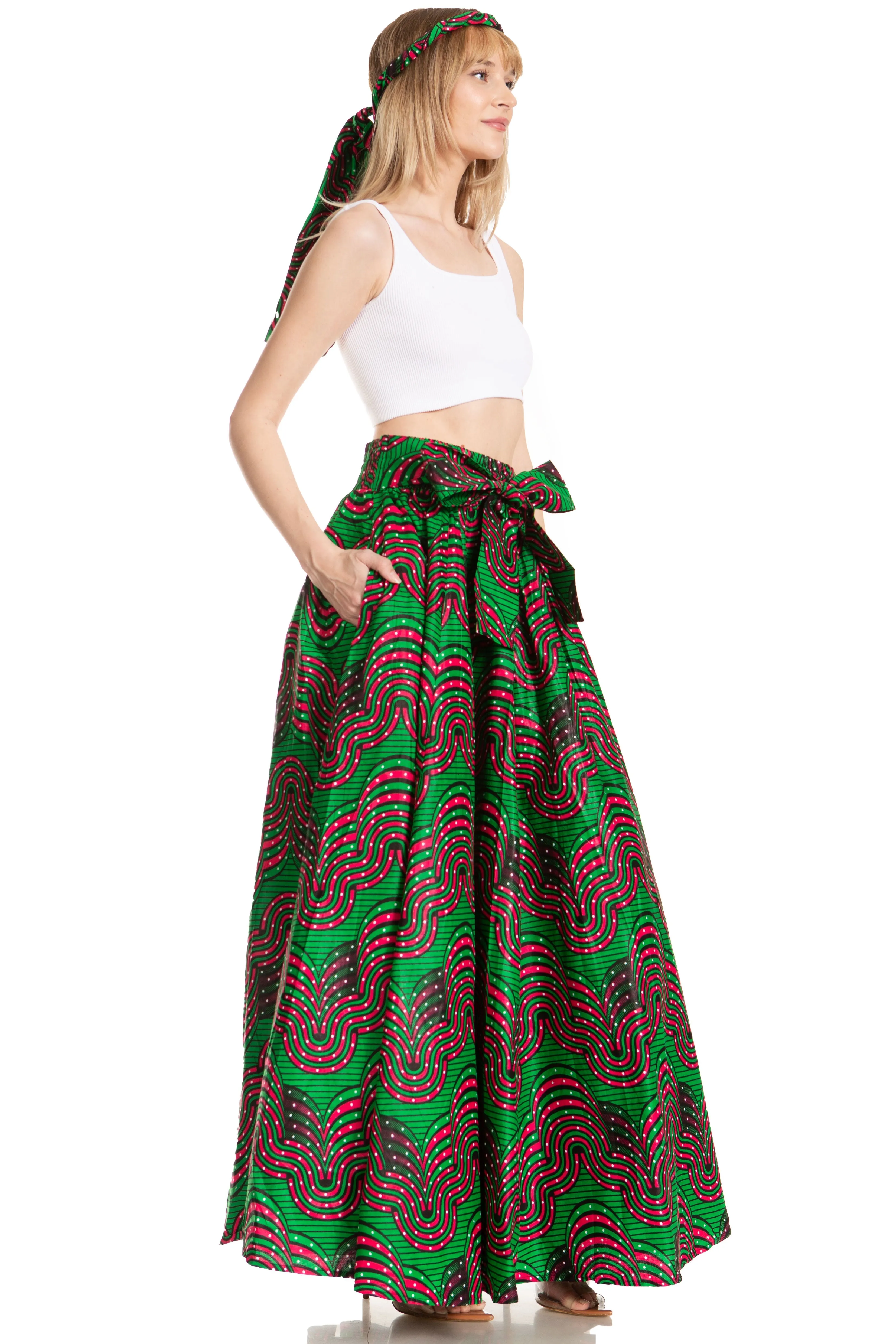 Sakkas Asma's Second Convertible Traditional Wax Print Maxi Skirt with Adjustable Straps