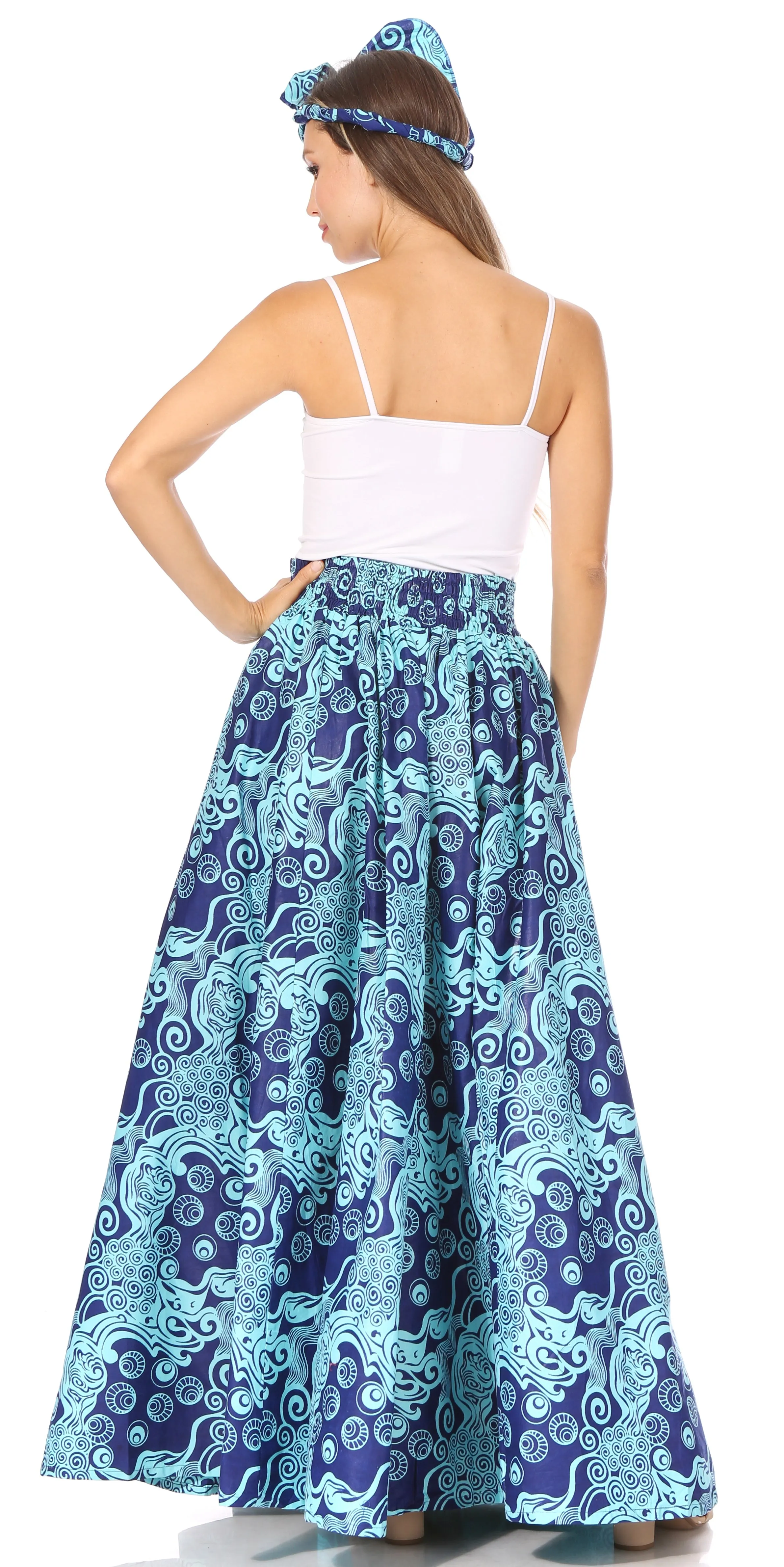 Sakkas Asma's Second Convertible Traditional Wax Print Maxi Skirt with Adjustable Straps