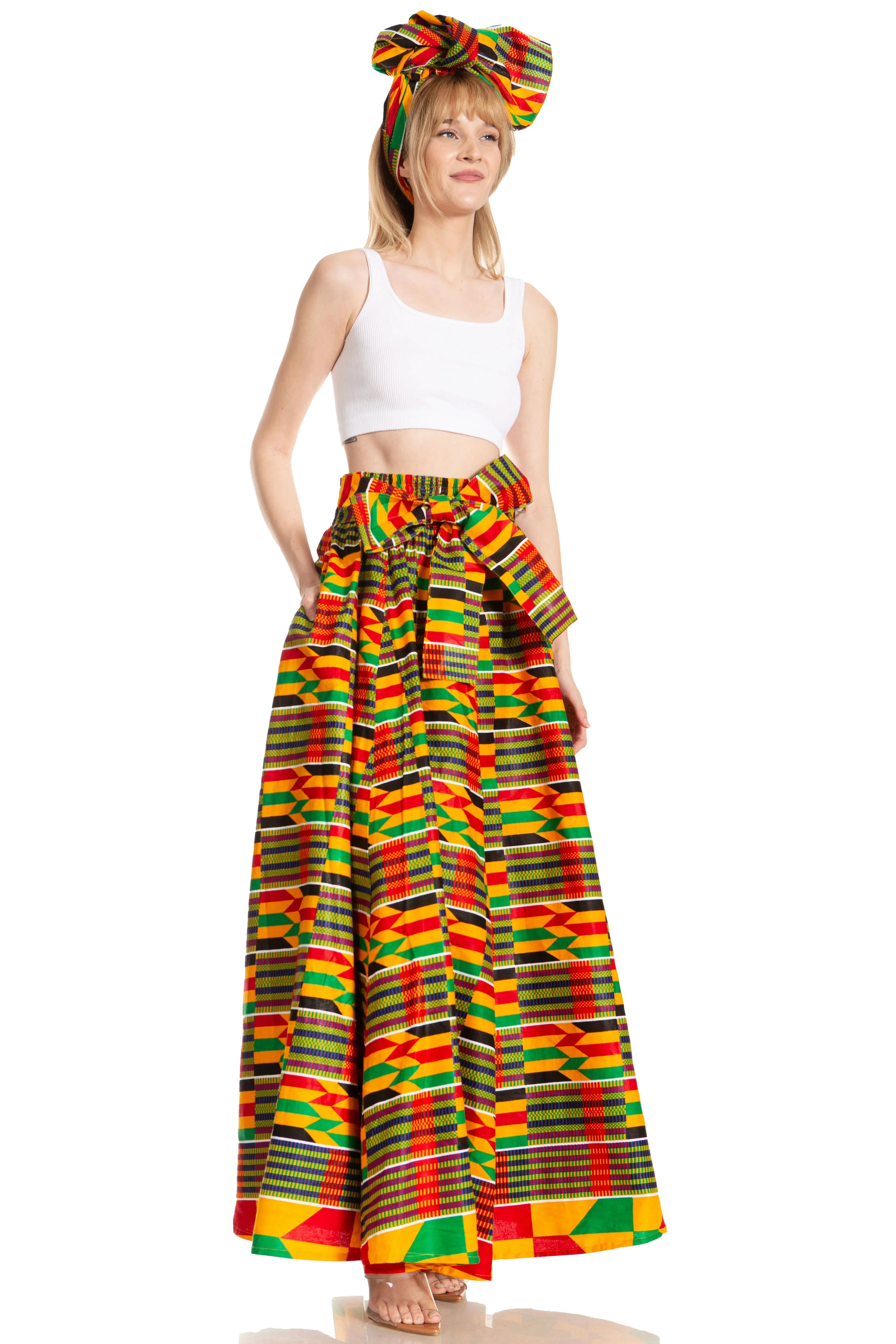 Sakkas Asma's Second Convertible Traditional Wax Print Maxi Skirt with Adjustable Straps