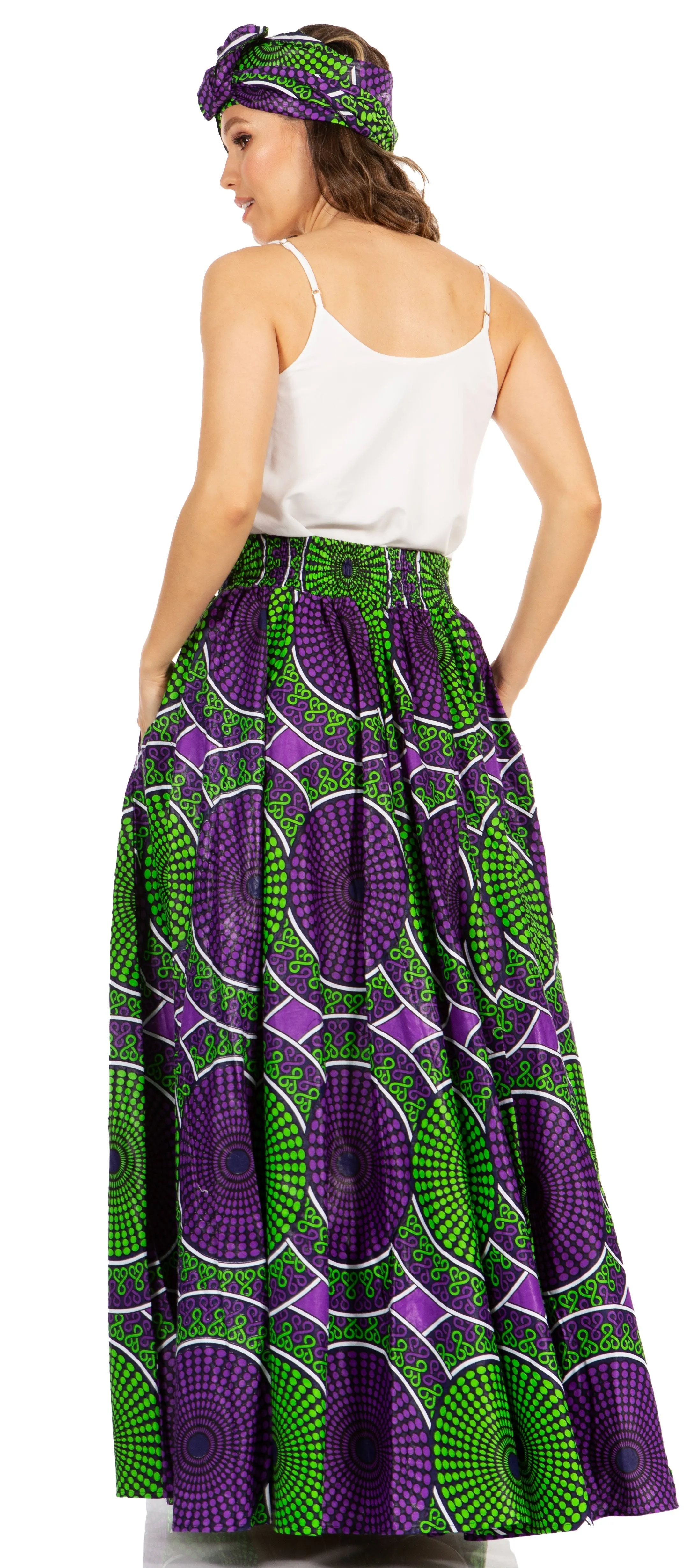 Sakkas Asma's Second Convertible Traditional Wax Print Maxi Skirt with Adjustable Straps