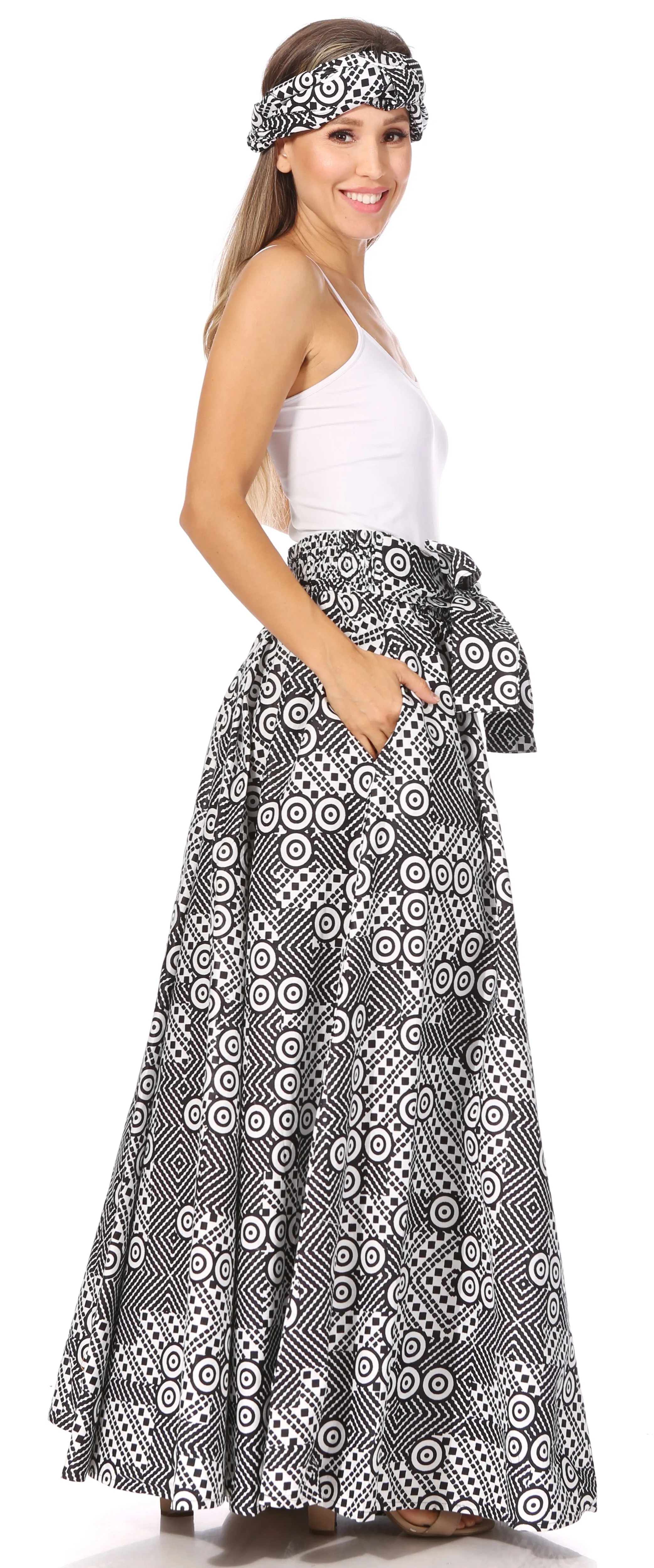 Sakkas Asma's Second Convertible Traditional Wax Print Maxi Skirt with Adjustable Straps