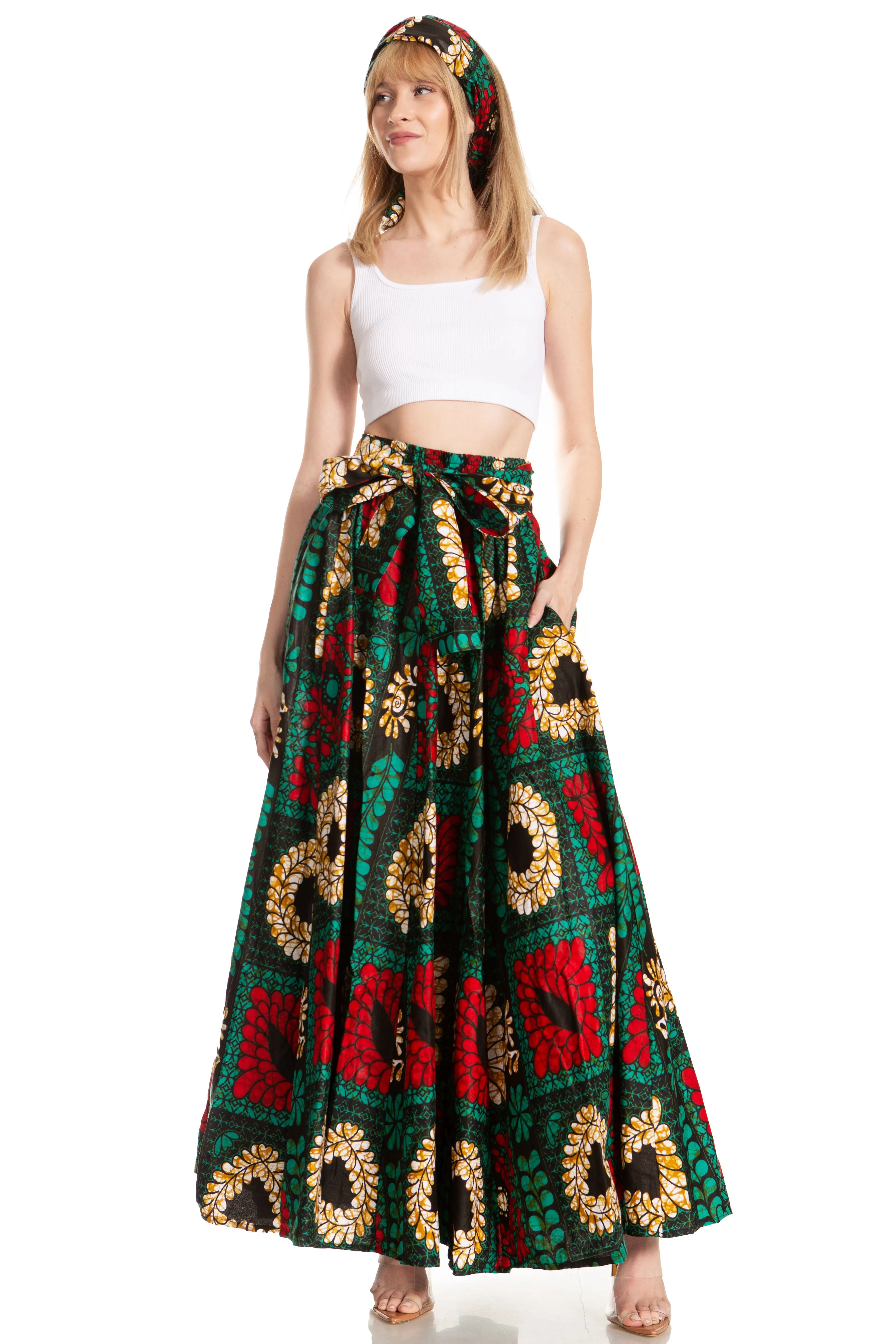 Sakkas Asma's Second Convertible Traditional Wax Print Maxi Skirt with Adjustable Straps