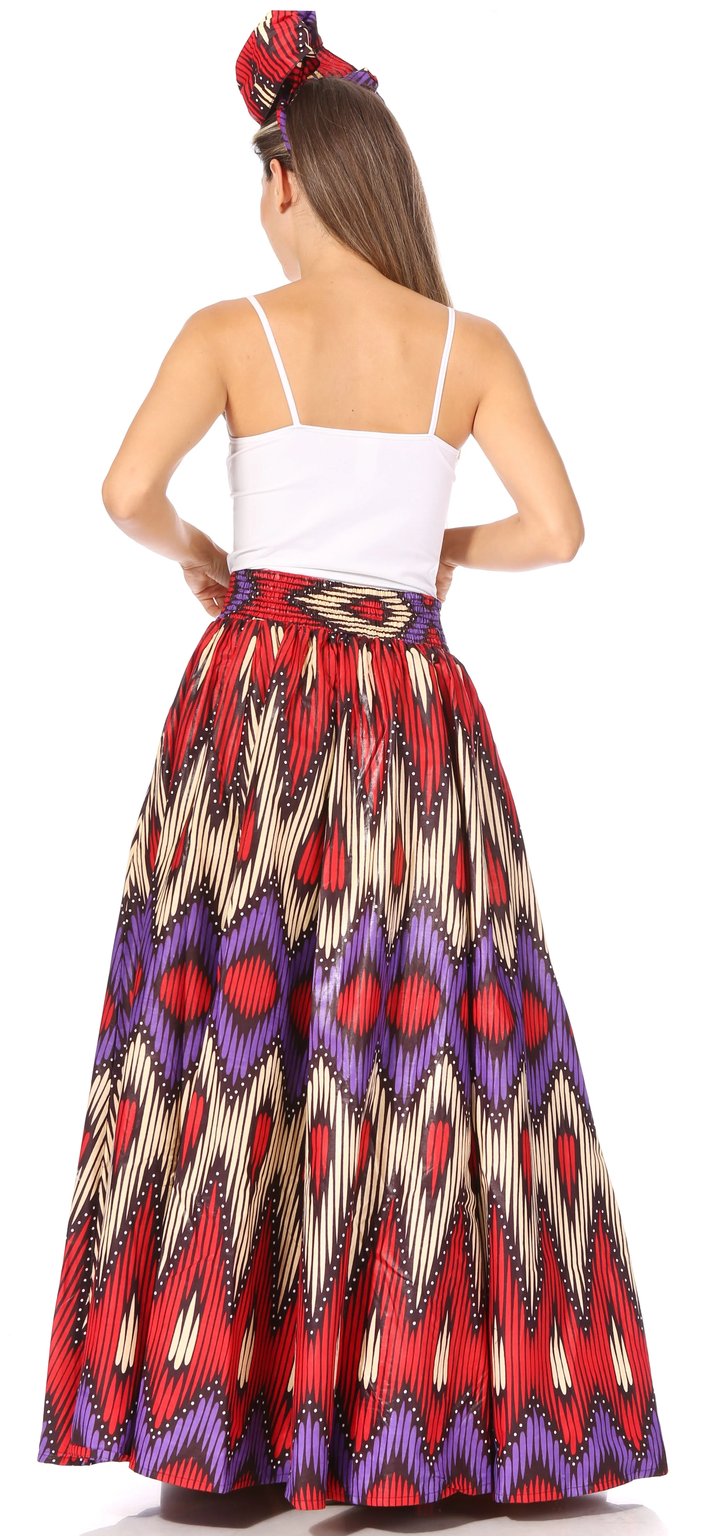 Sakkas Asma's Second Convertible Traditional Wax Print Maxi Skirt with Adjustable Straps