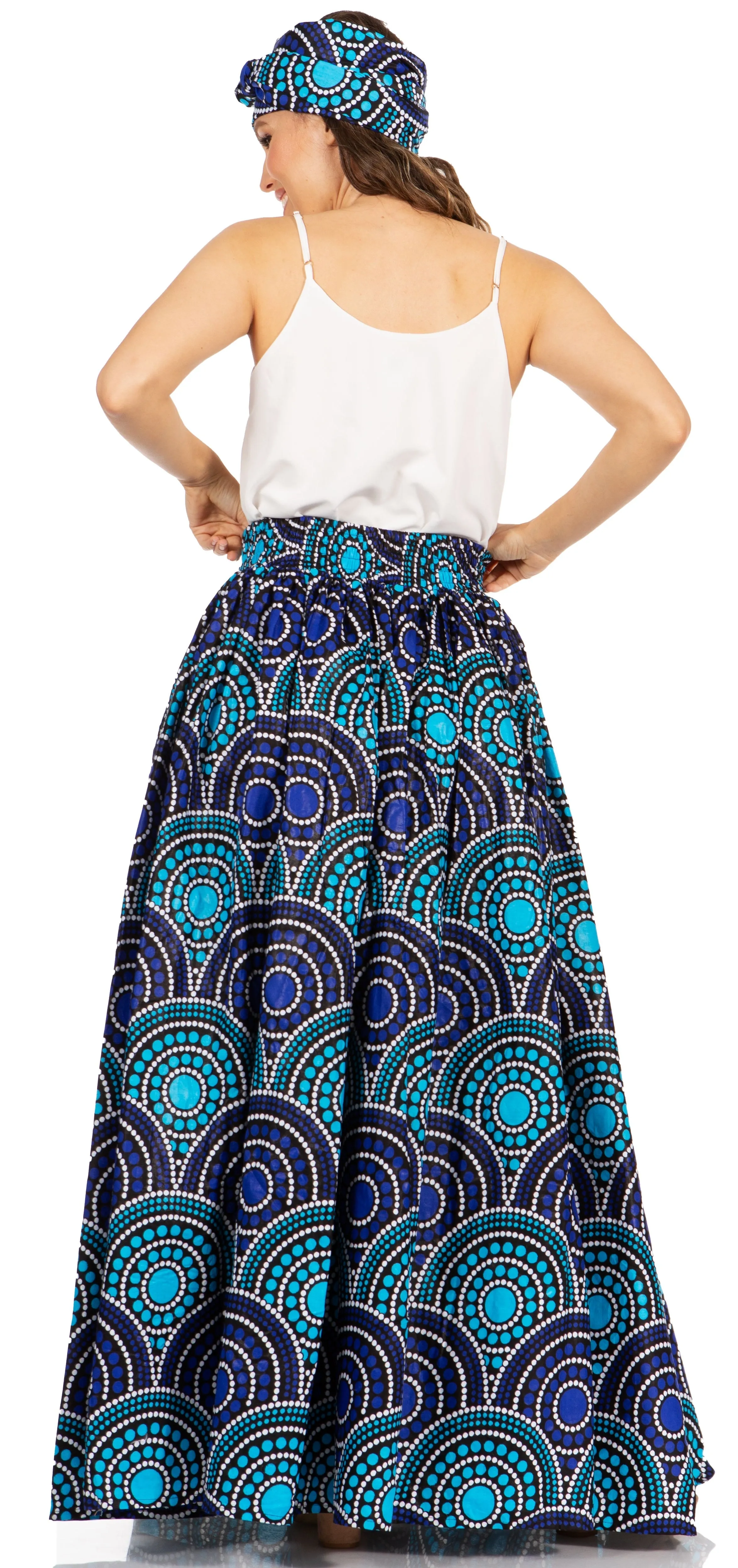 Sakkas Asma's Second Convertible Traditional Wax Print Maxi Skirt with Adjustable Straps