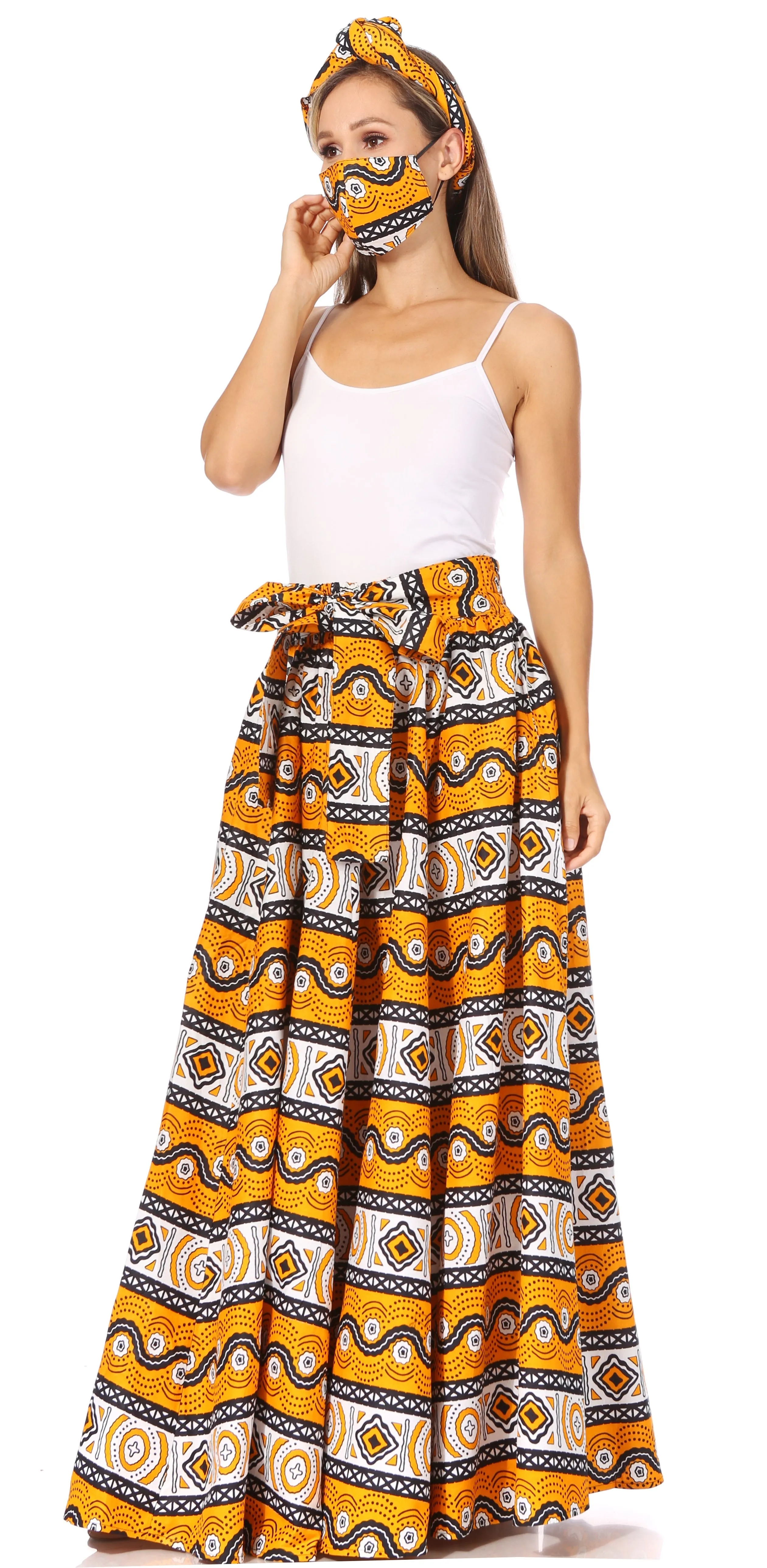 Sakkas Asma's Second Convertible Traditional Wax Print Maxi Skirt with Adjustable Straps