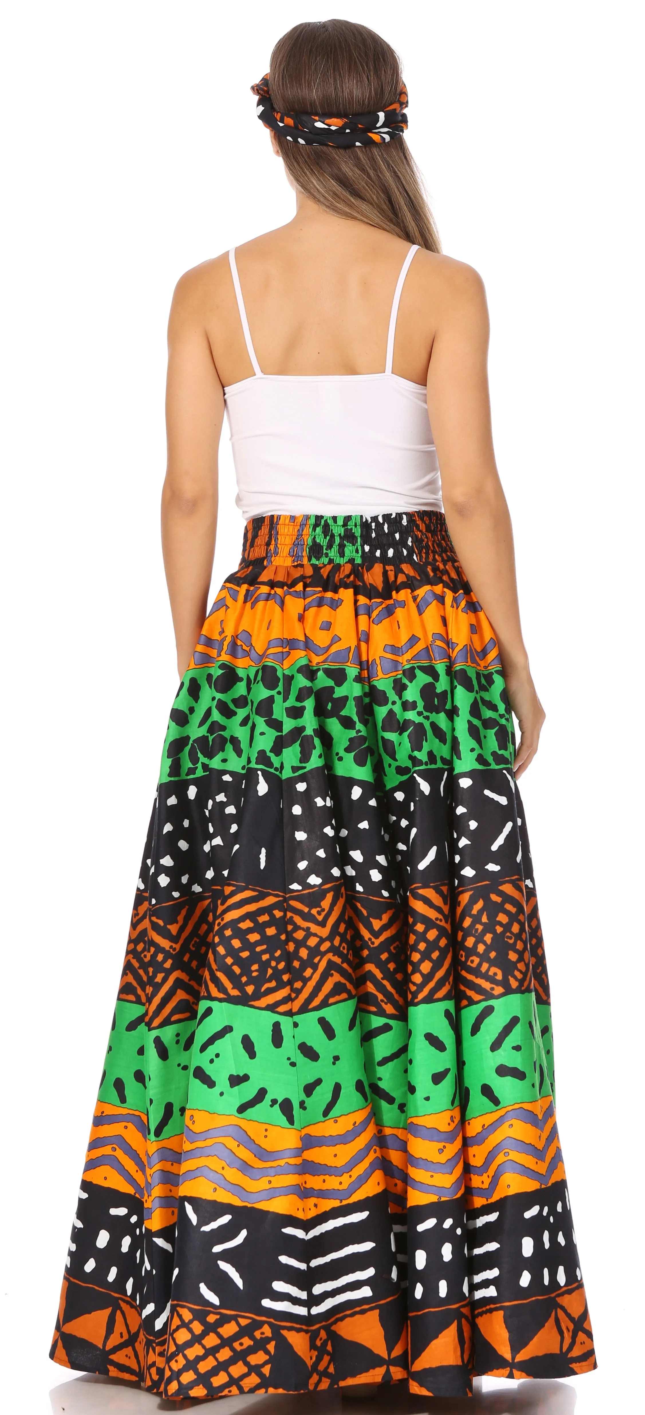 Sakkas Asma's Second Convertible Traditional Wax Print Maxi Skirt with Adjustable Straps