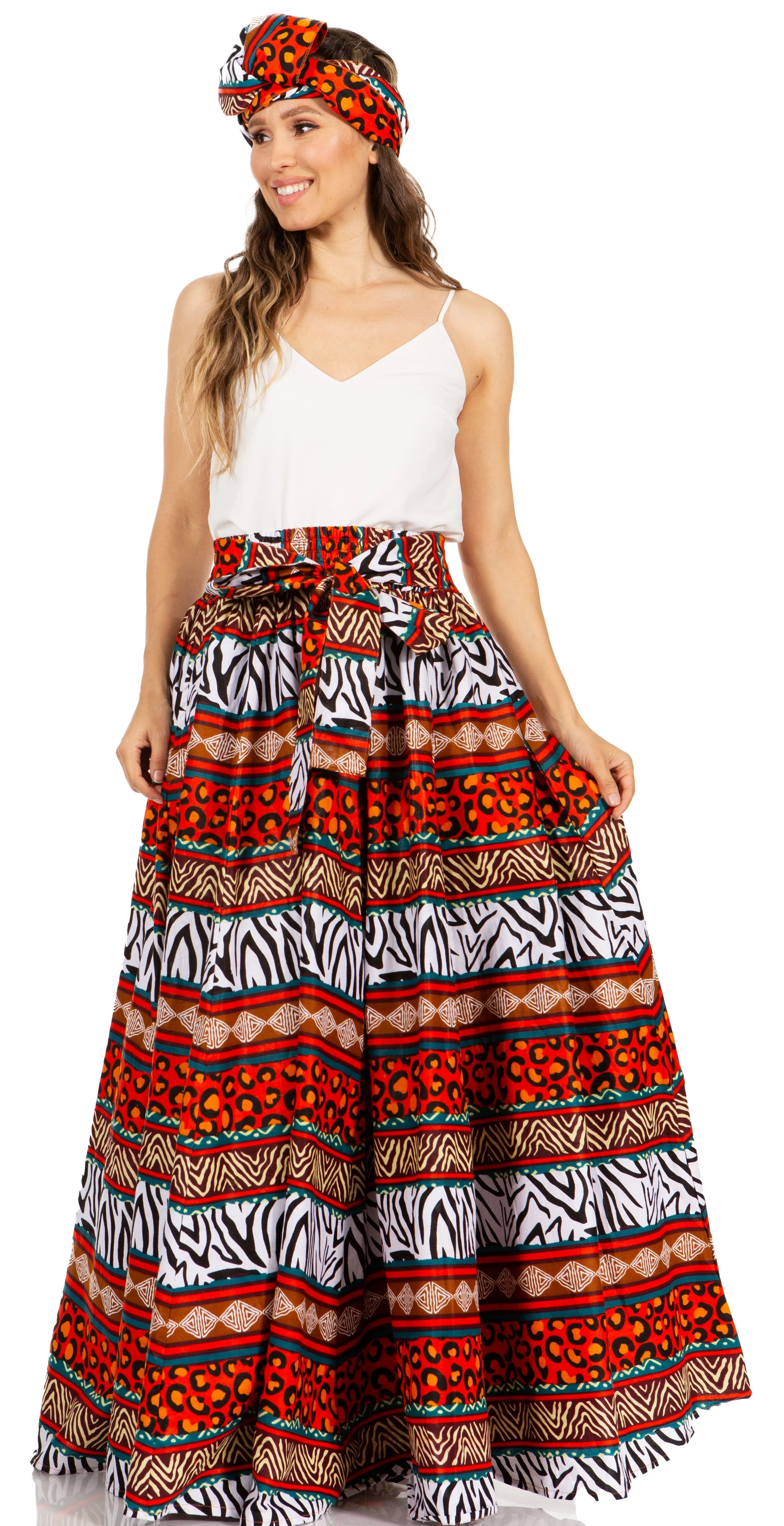 Sakkas Asma's Second Convertible Traditional Wax Print Maxi Skirt with Adjustable Straps