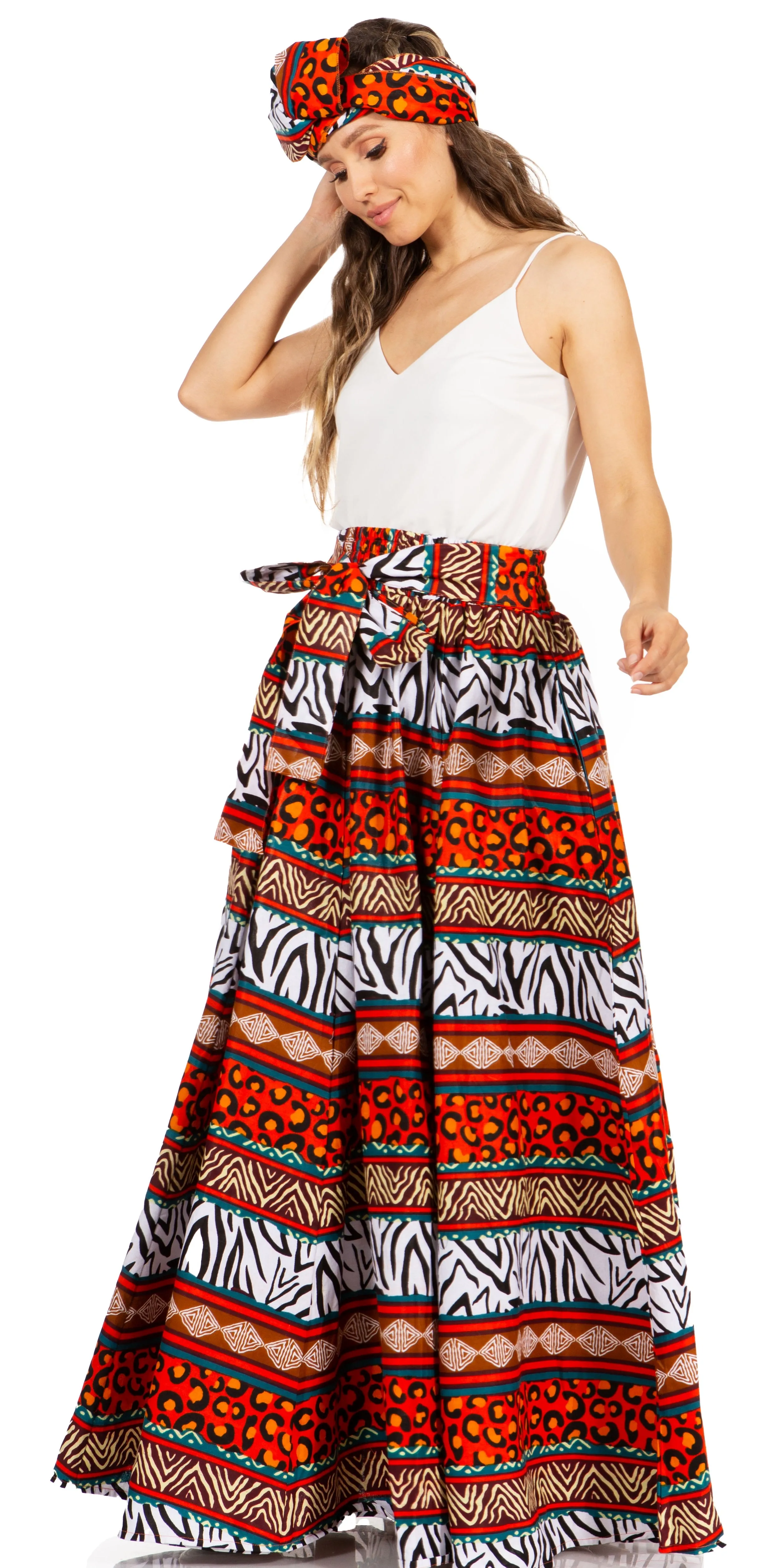 Sakkas Asma's Second Convertible Traditional Wax Print Maxi Skirt with Adjustable Straps