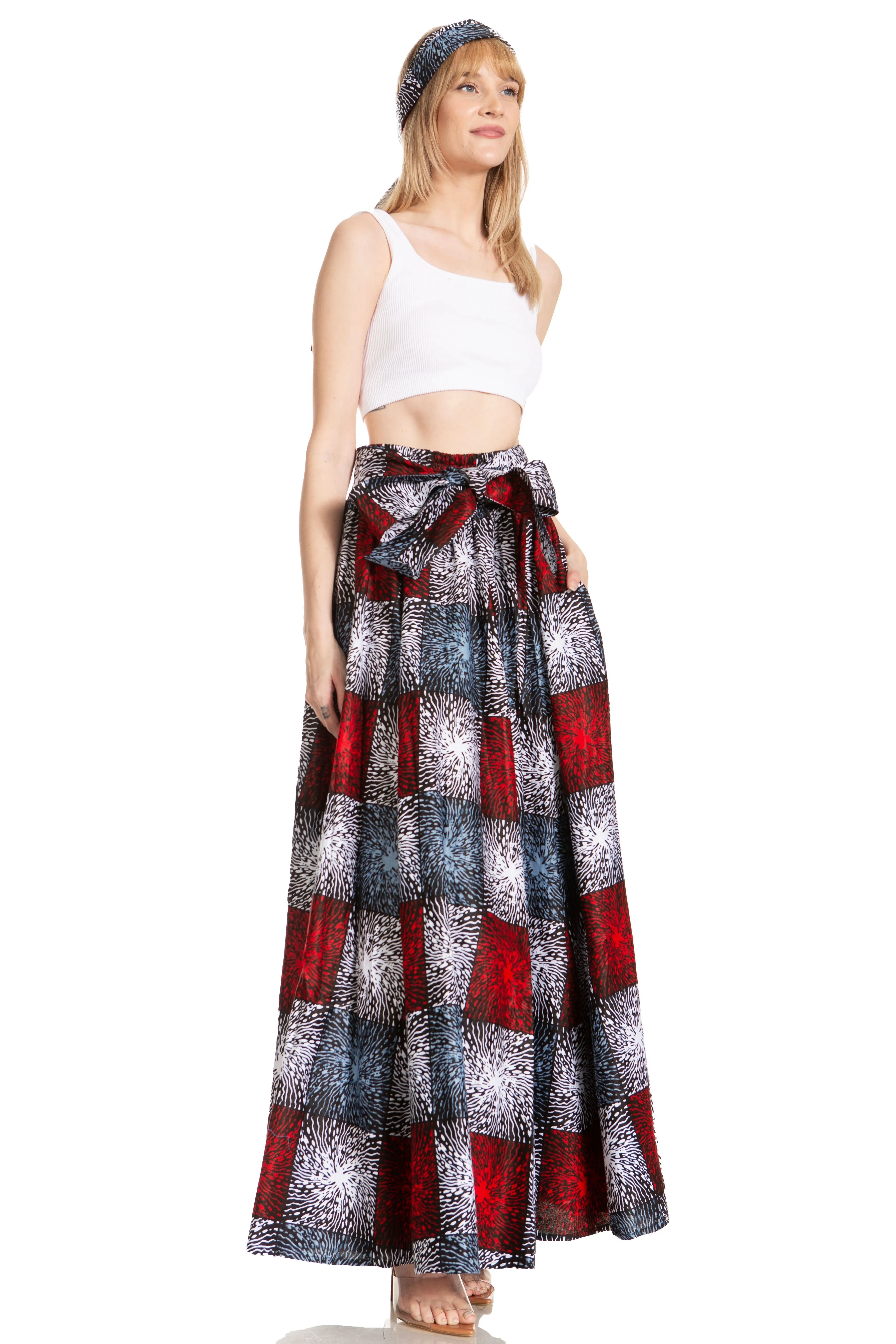 Sakkas Asma's Second Convertible Traditional Wax Print Maxi Skirt with Adjustable Straps