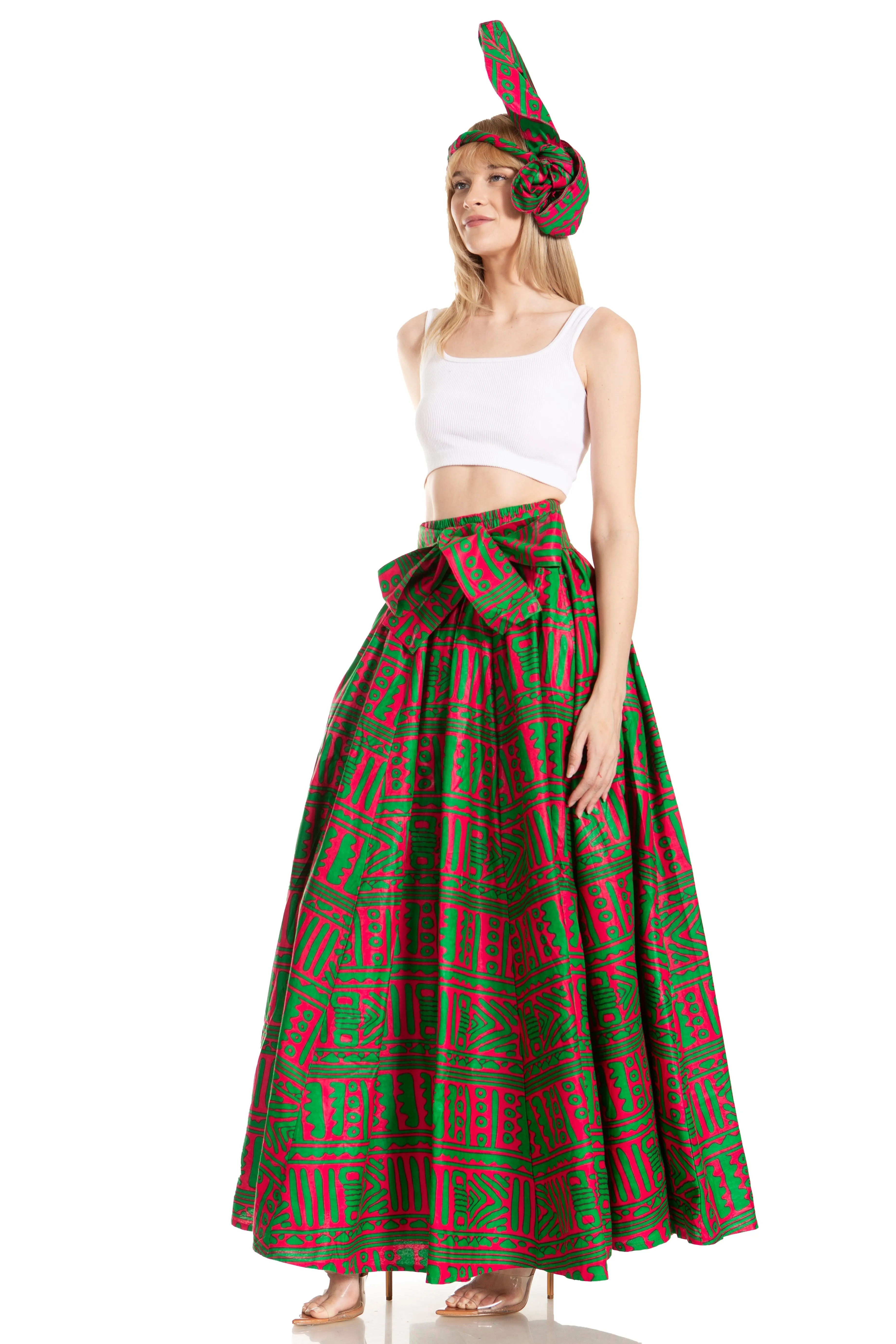 Sakkas Asma's Second Convertible Traditional Wax Print Maxi Skirt with Adjustable Straps