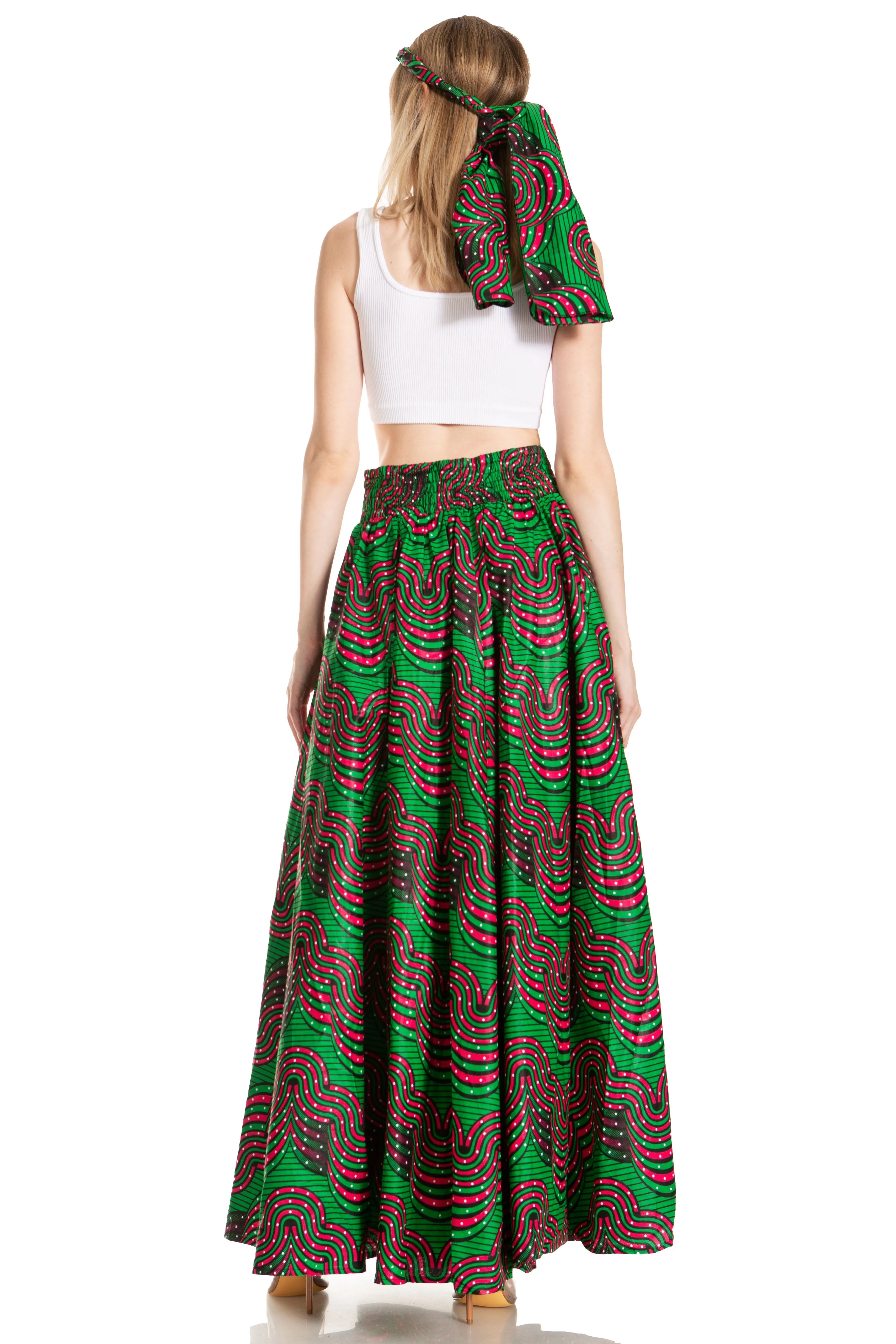 Sakkas Asma's Second Convertible Traditional Wax Print Maxi Skirt with Adjustable Straps