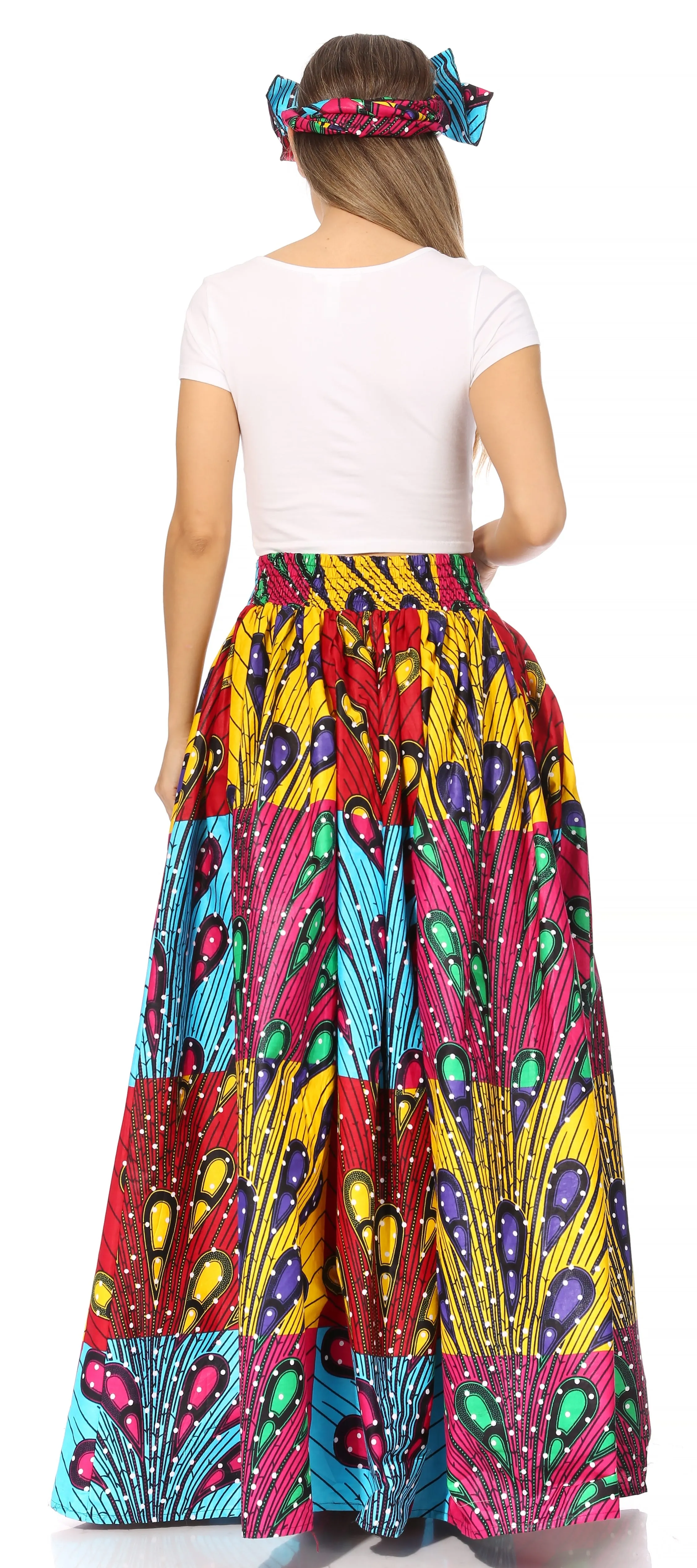 Sakkas Asma's Second Convertible Traditional Wax Print Maxi Skirt with Adjustable Straps