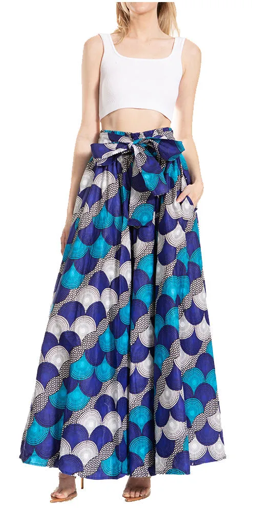 Sakkas Asma's Second Convertible Traditional Wax Print Maxi Skirt with Adjustable Straps