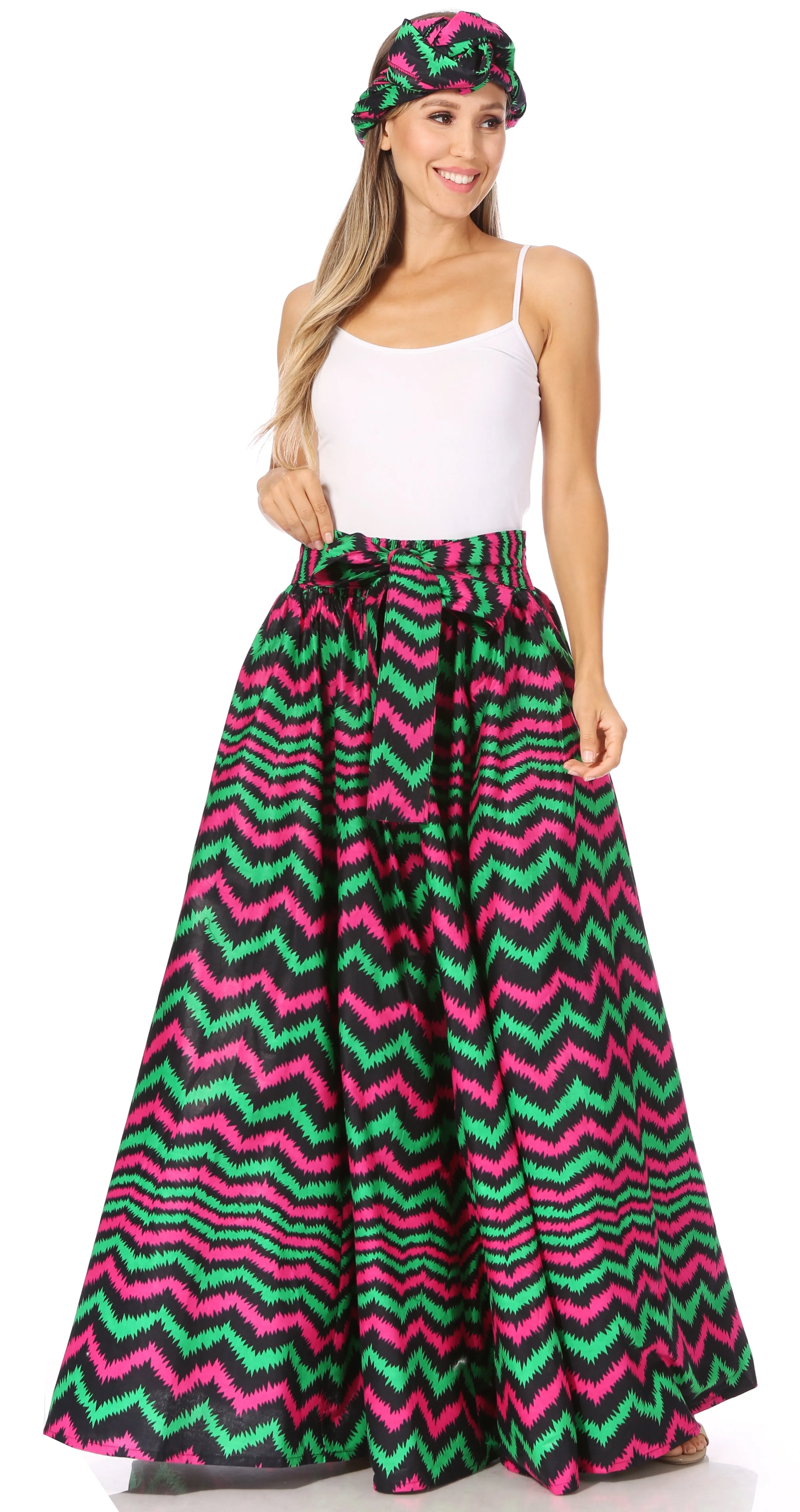 Sakkas Asma's Second Convertible Traditional Wax Print Maxi Skirt with Adjustable Straps