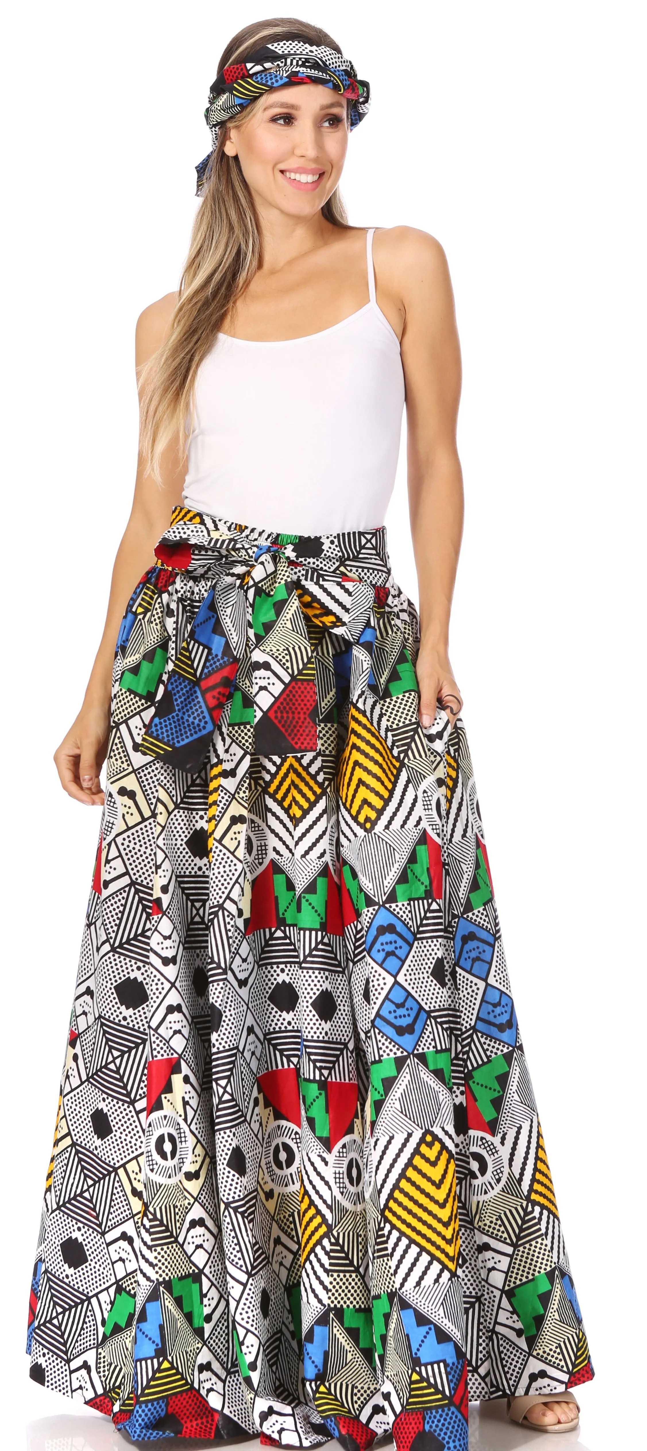 Sakkas Asma's Second Convertible Traditional Wax Print Maxi Skirt with Adjustable Straps