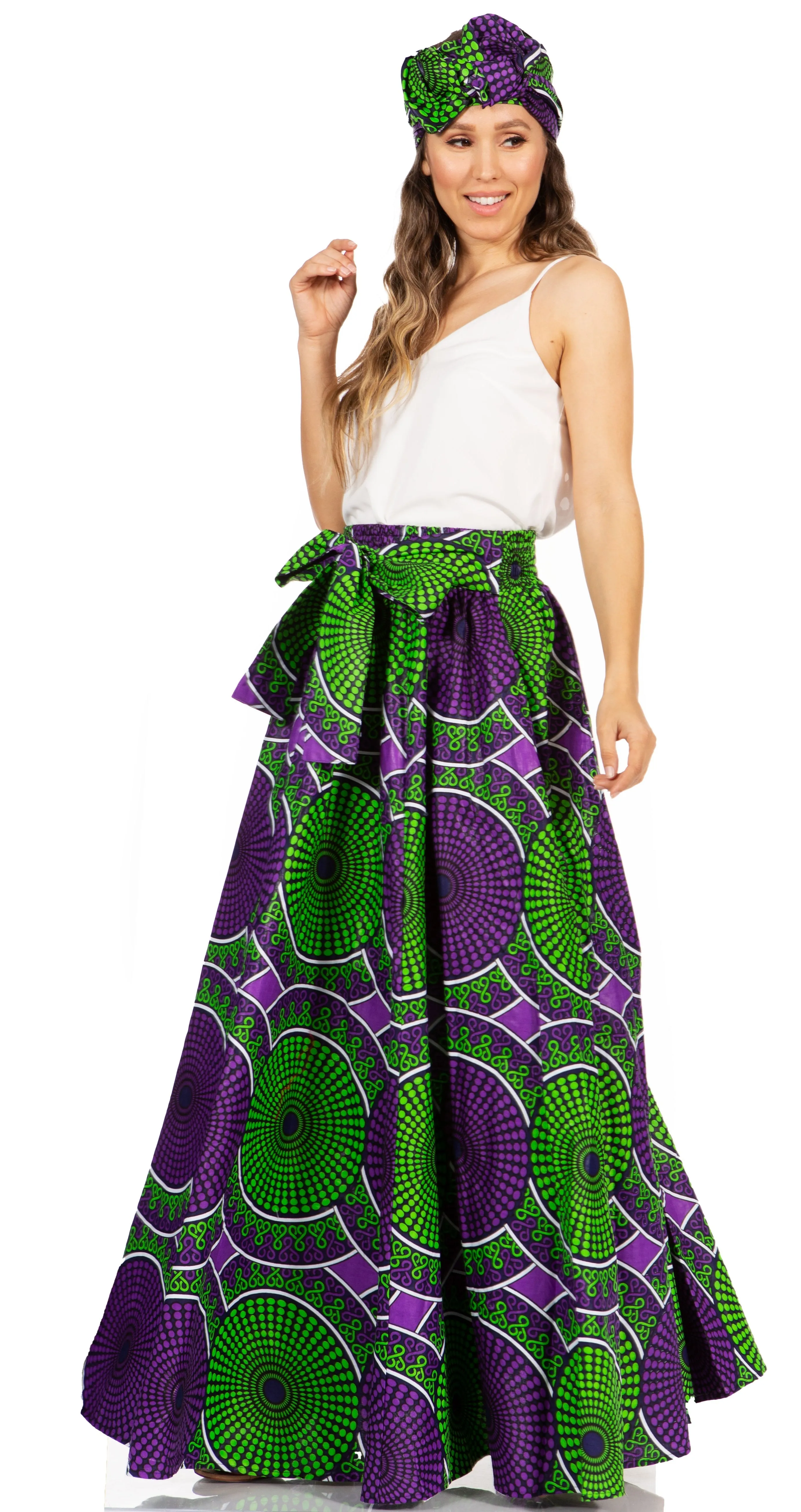 Sakkas Asma's Second Convertible Traditional Wax Print Maxi Skirt with Adjustable Straps