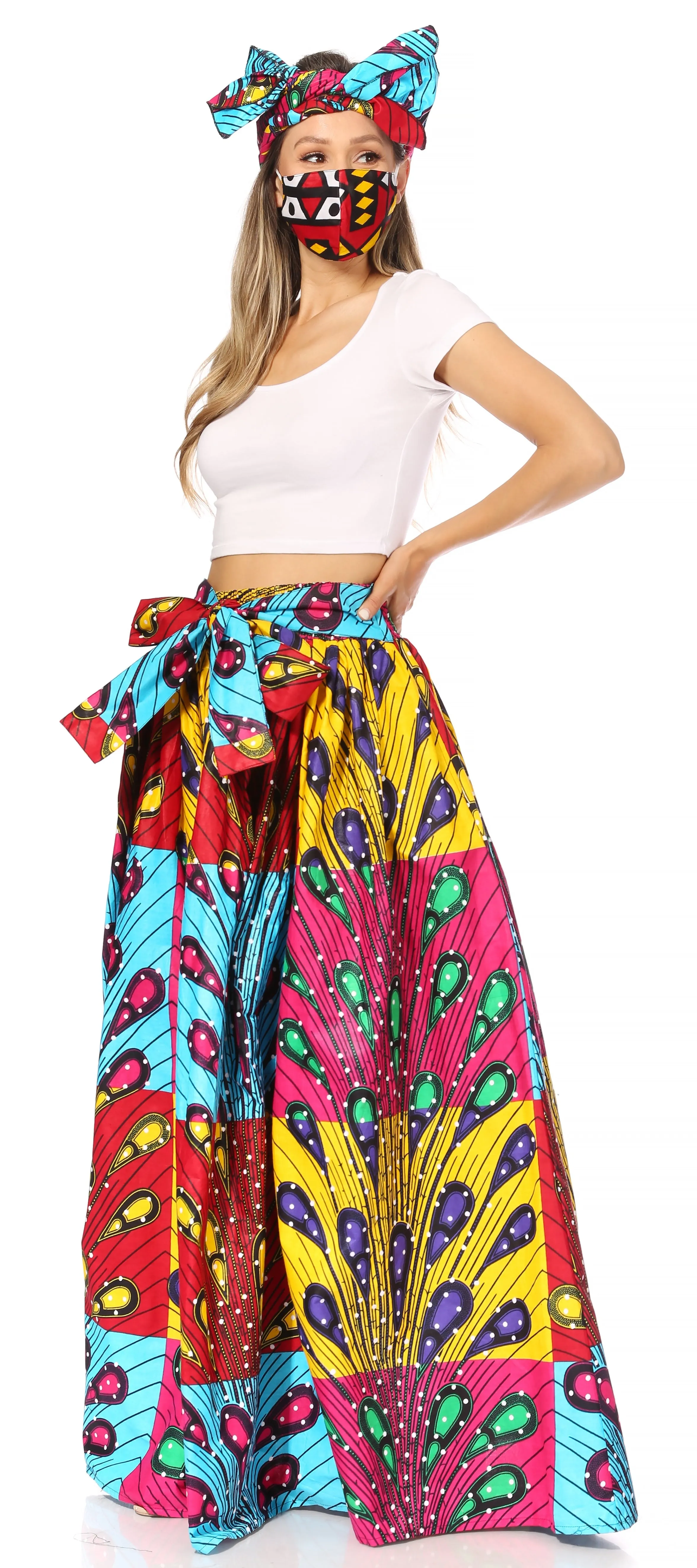 Sakkas Asma's Second Convertible Traditional Wax Print Maxi Skirt with Adjustable Straps