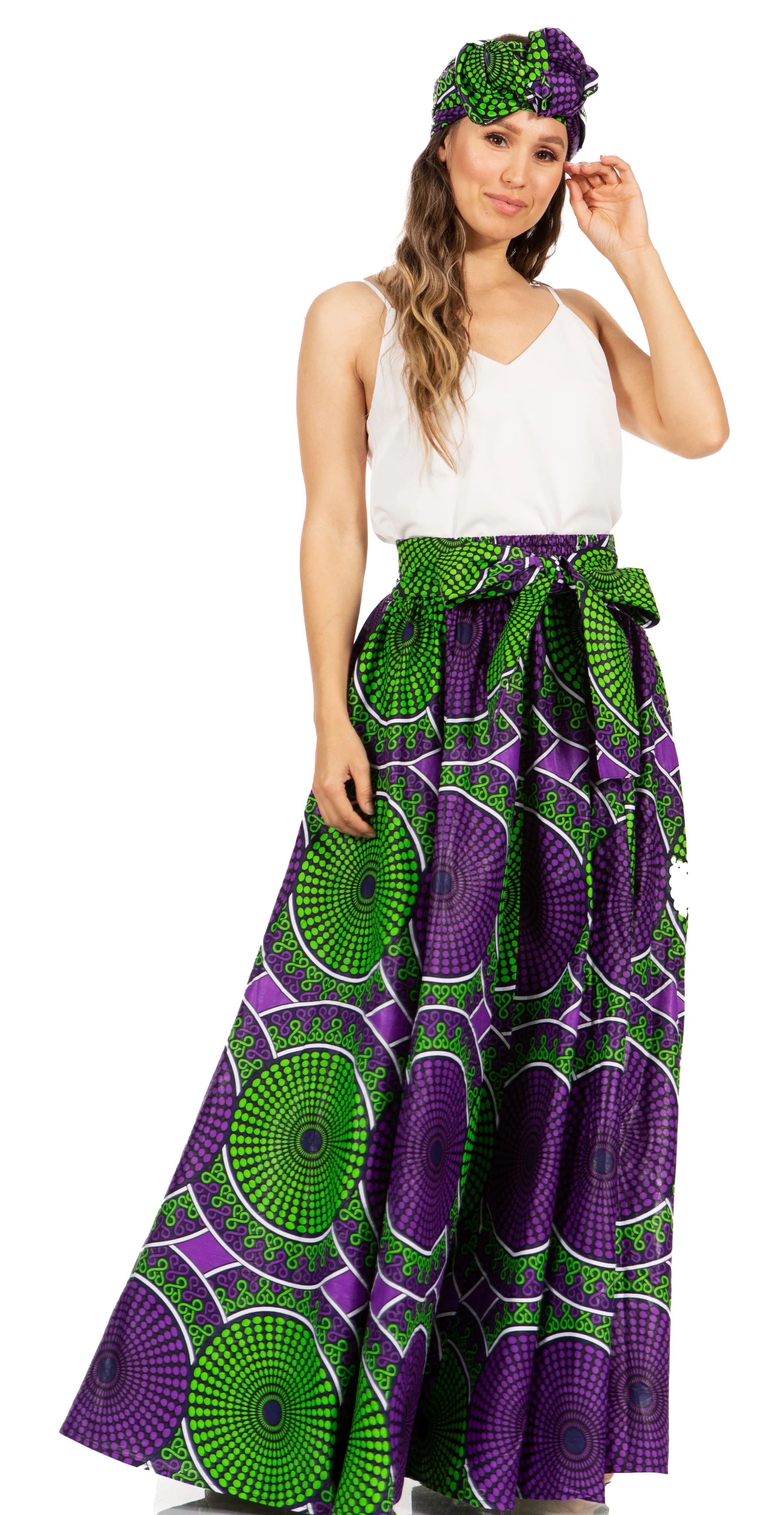 Sakkas Asma's Second Convertible Traditional Wax Print Maxi Skirt with Adjustable Straps