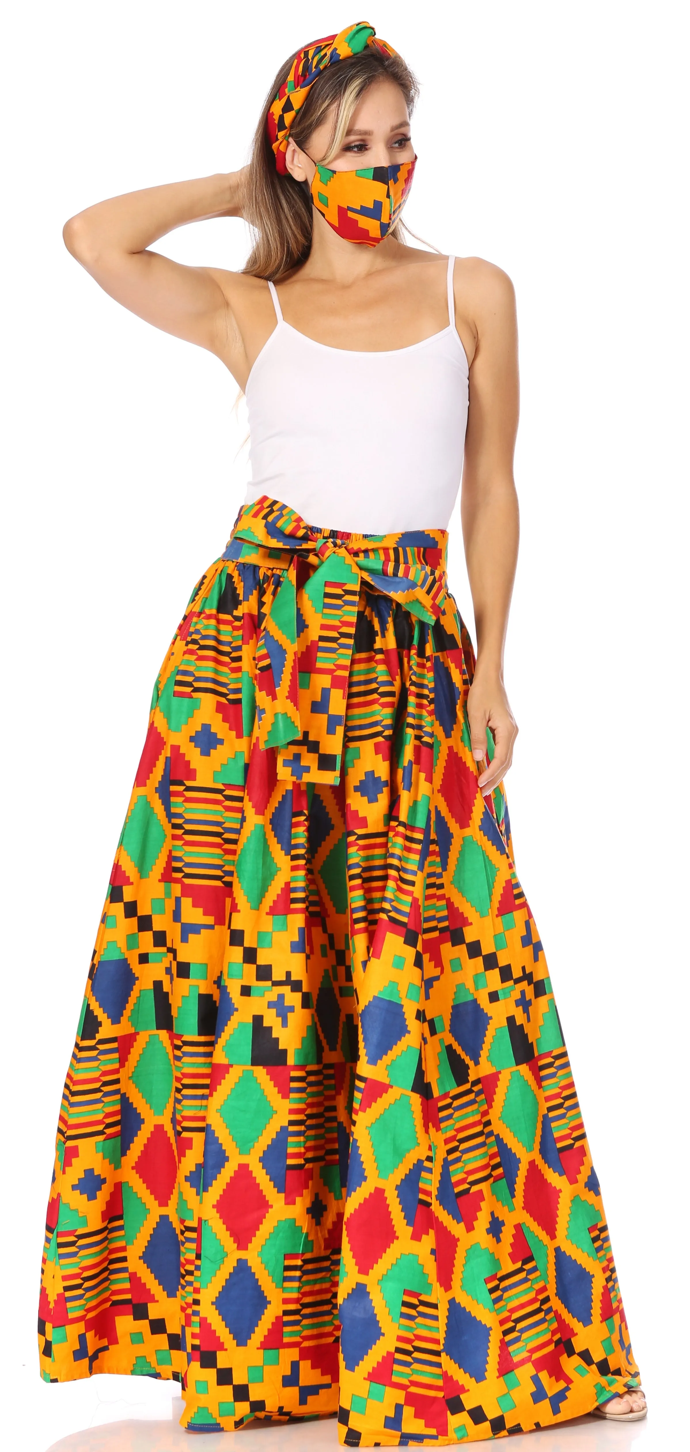 Sakkas Asma's Second Convertible Traditional Wax Print Maxi Skirt with Adjustable Straps