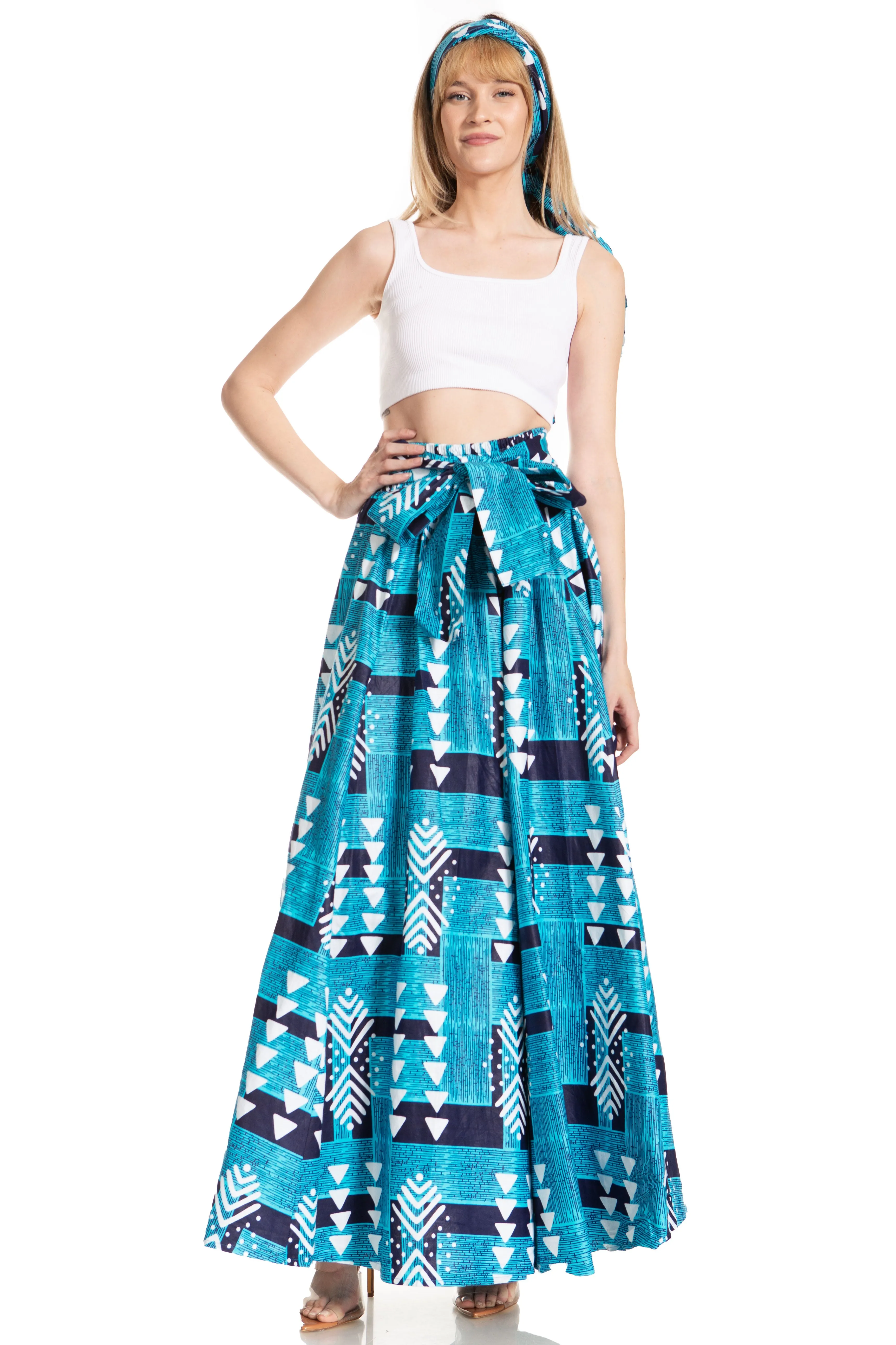 Sakkas Asma's Second Convertible Traditional Wax Print Maxi Skirt with Adjustable Straps