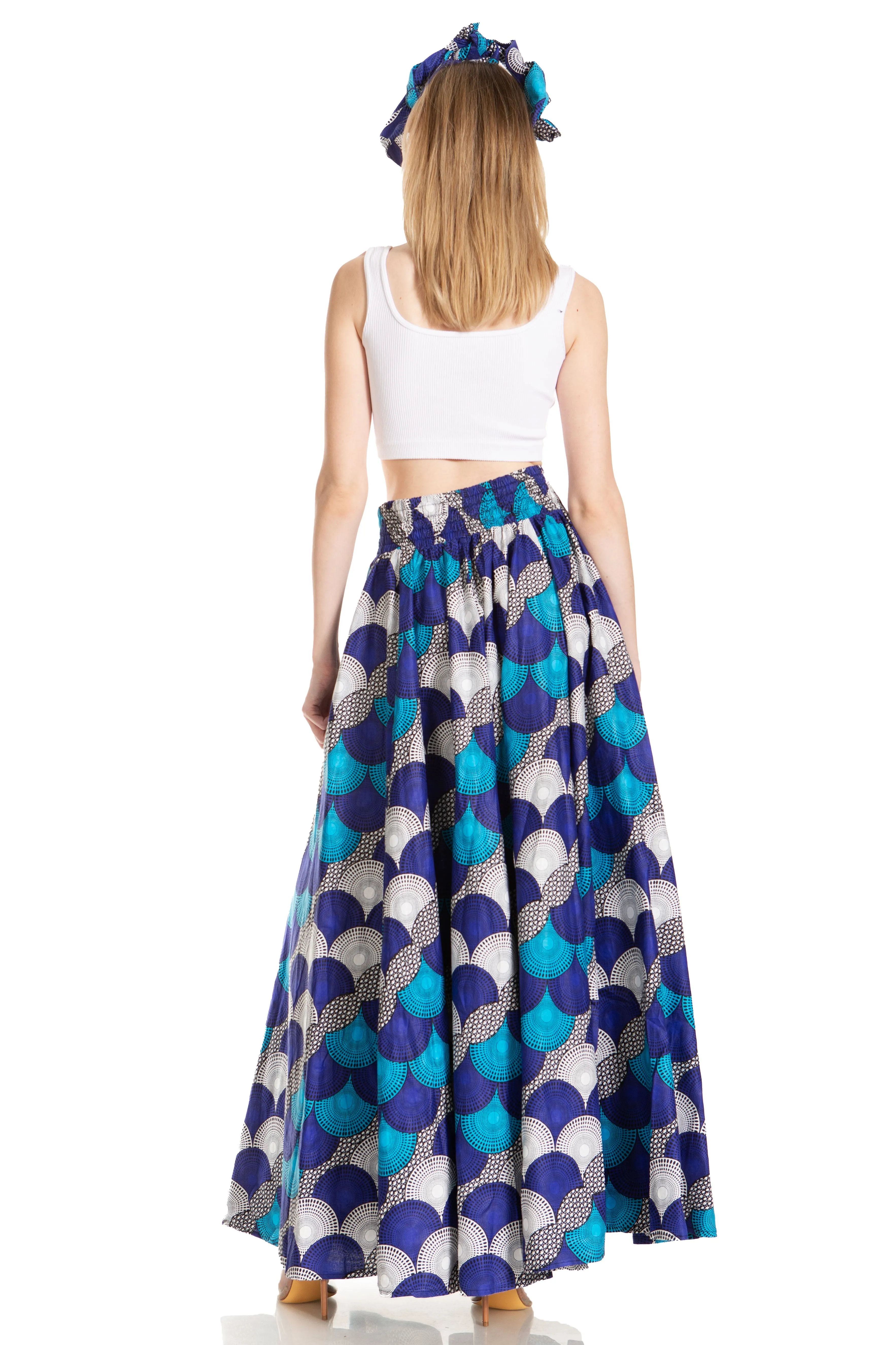 Sakkas Asma's Second Convertible Traditional Wax Print Maxi Skirt with Adjustable Straps