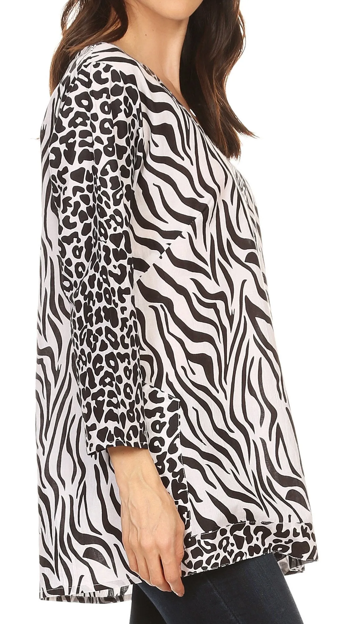 Sakkas Lucie Long Sleeve Printed V-neck Blouse Top Tunic