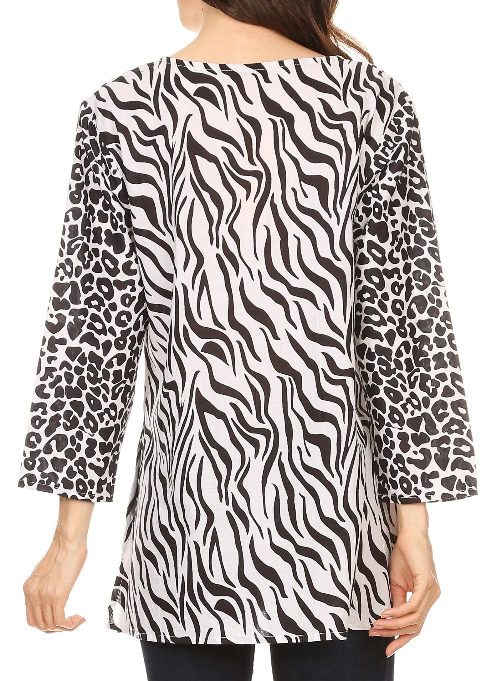 Sakkas Lucie Long Sleeve Printed V-neck Blouse Top Tunic