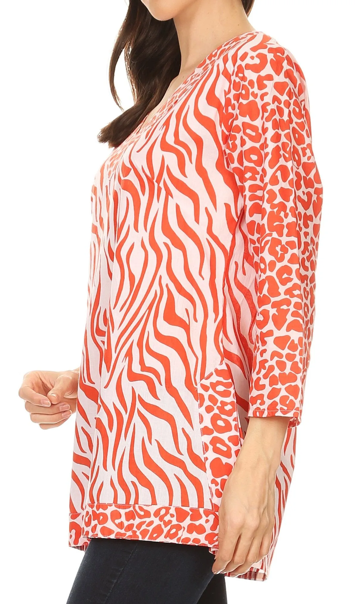 Sakkas Lucie Long Sleeve Printed V-neck Blouse Top Tunic