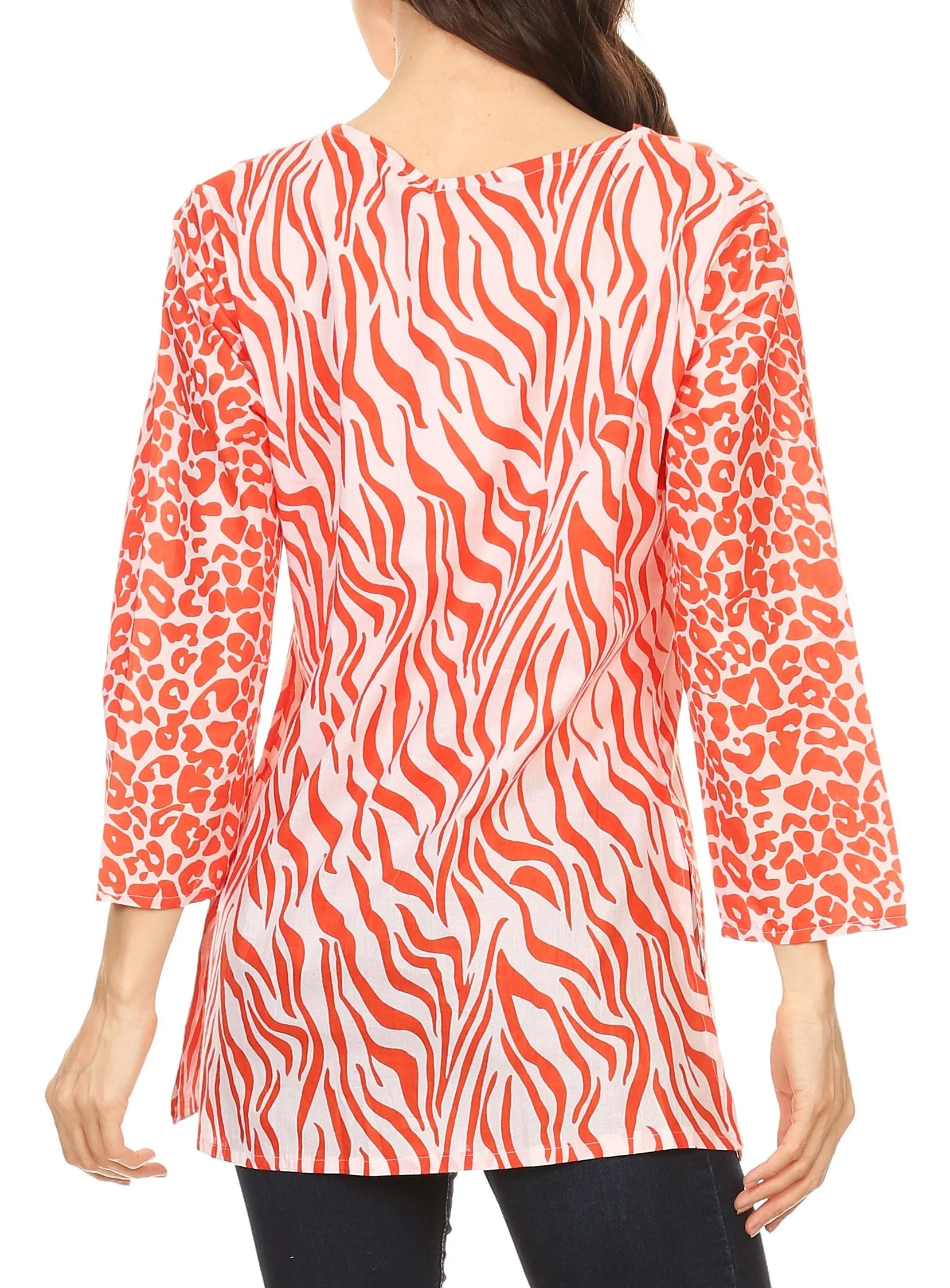 Sakkas Lucie Long Sleeve Printed V-neck Blouse Top Tunic