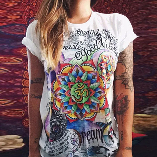 t short women Europe And America Summer Fashion Women Cotton Prints Short Sleeve O-Neck T-shirt 9 Colors Tops Shirt