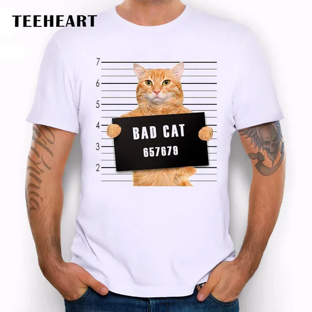 TEEHEART Men's Bad Cat Police Dept Print T-Shirt Cool Cat t shirt men summer White T shirt  hipster Tees la062