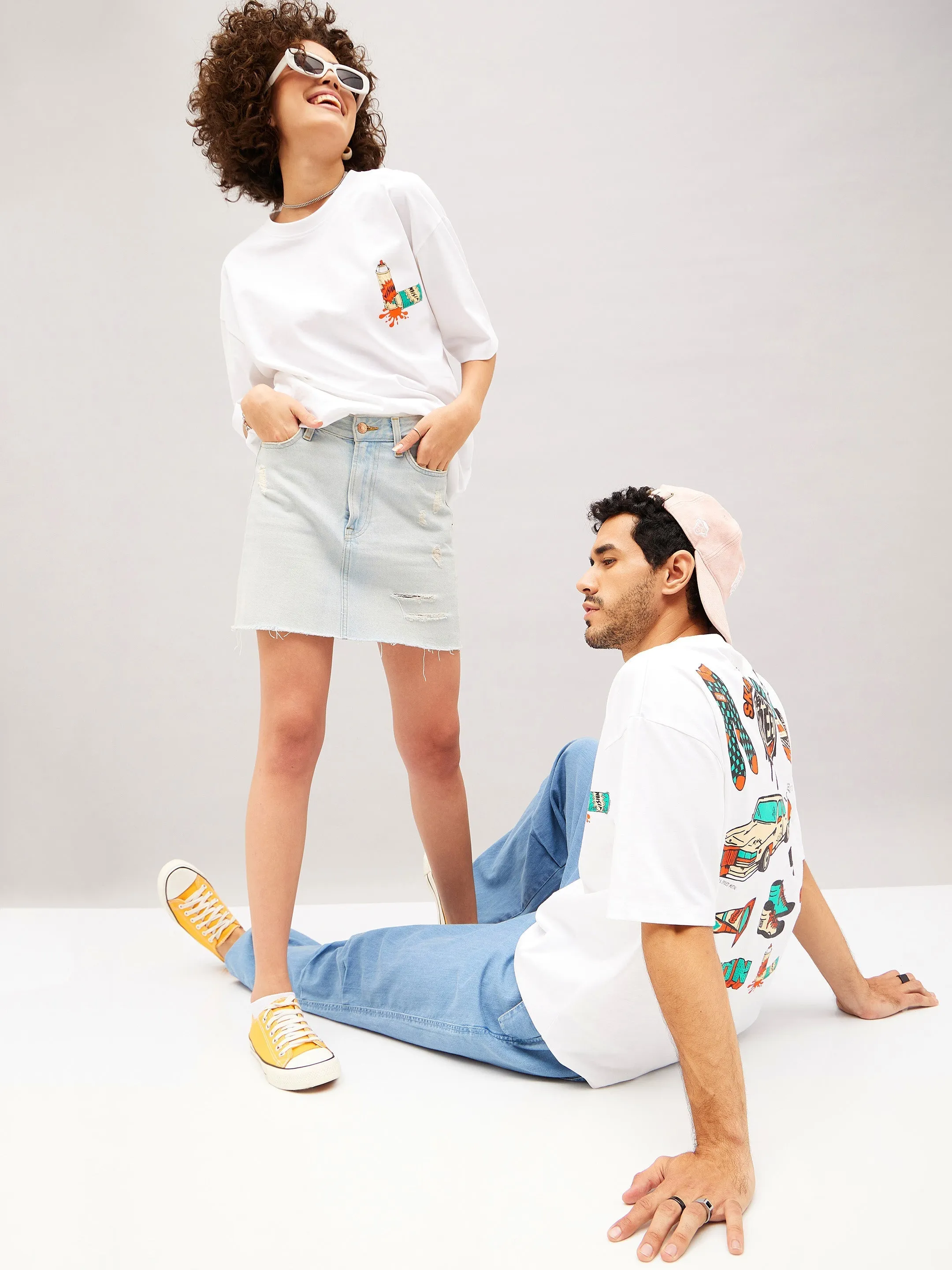 Unisex White SKATE OR DIE Oversized T-Shirt