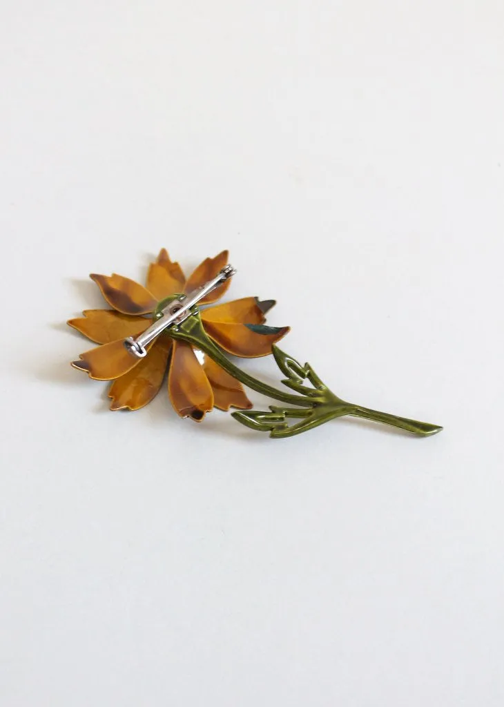 Vintage 1960s Fall Flower Enamel Brooch